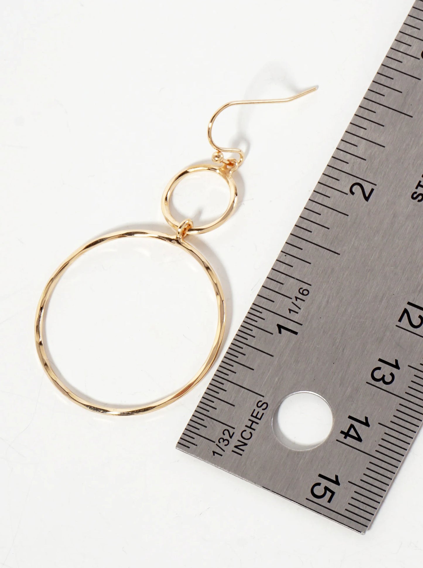 Polished Brass Double Circle Drop Lightweight Dangle Earrings