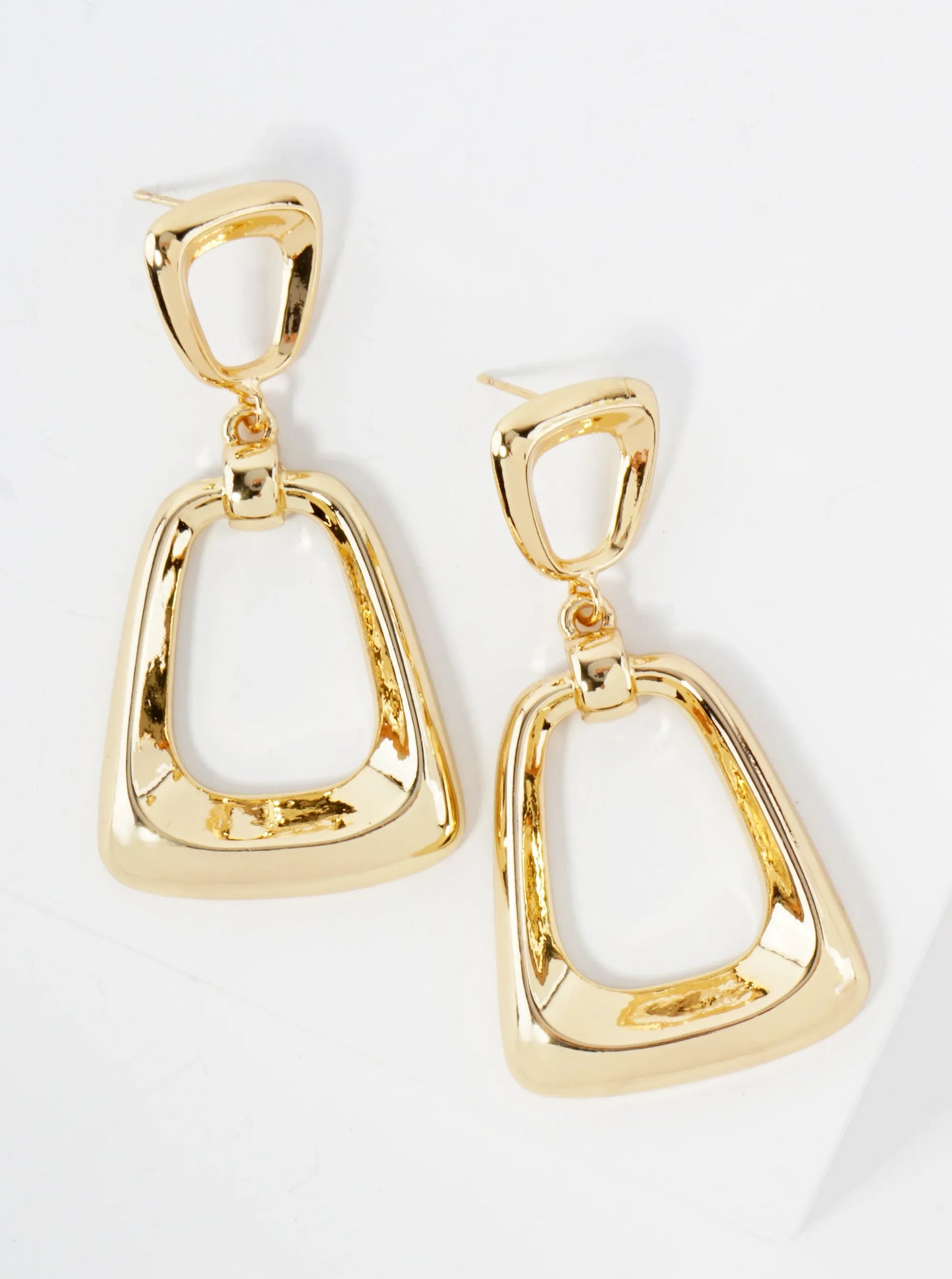 Polished Brass Double Trapezoid 14K-Gold-Dipped Geometric Dangle Earrings