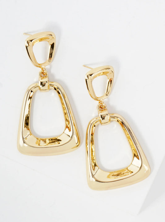Polished Brass Double Trapezoid 14K-Gold-Dipped Geometric Dangle Earrings