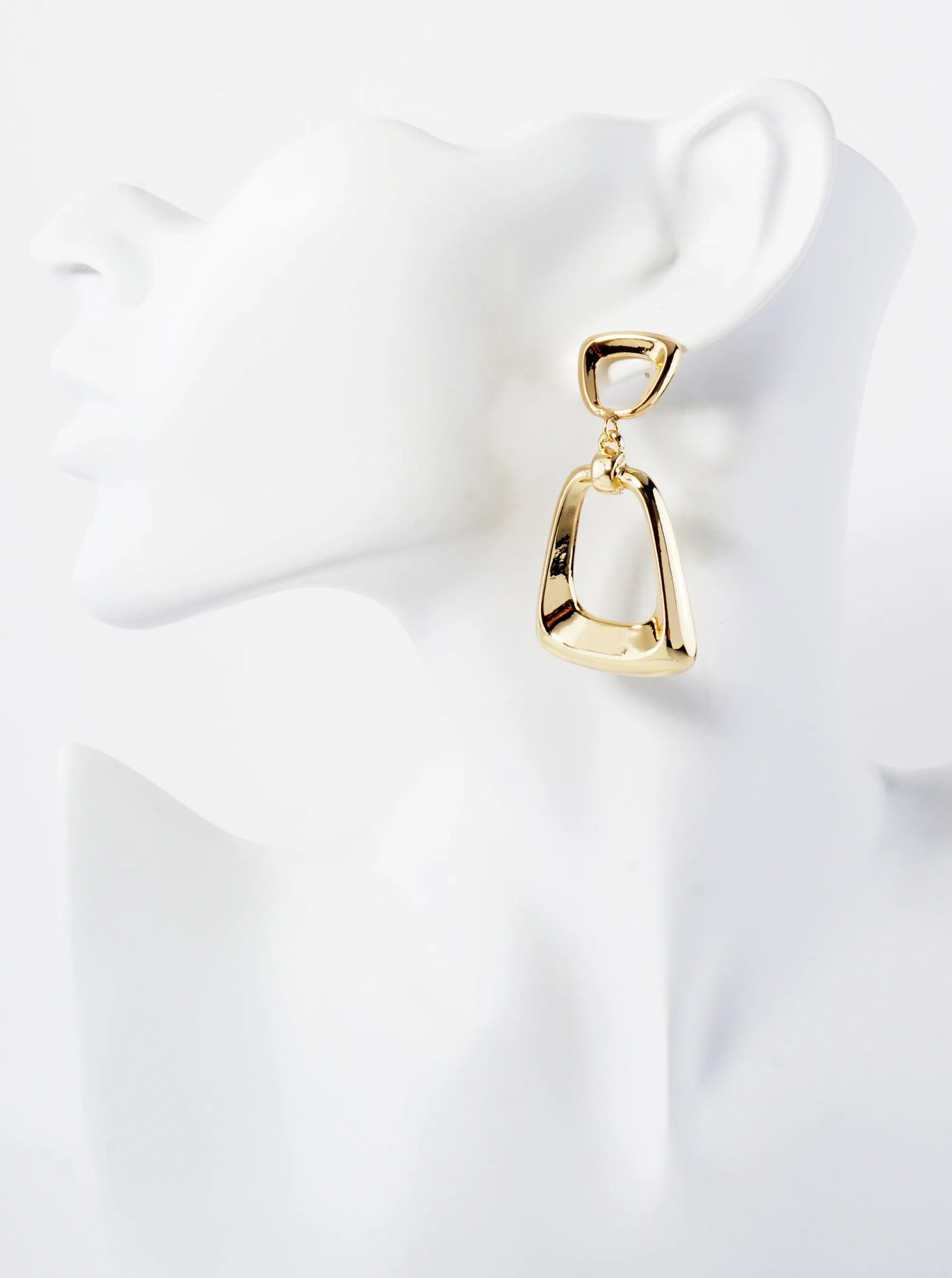 Polished Brass Double Trapezoid 14K-Gold-Dipped Geometric Dangle Earrings