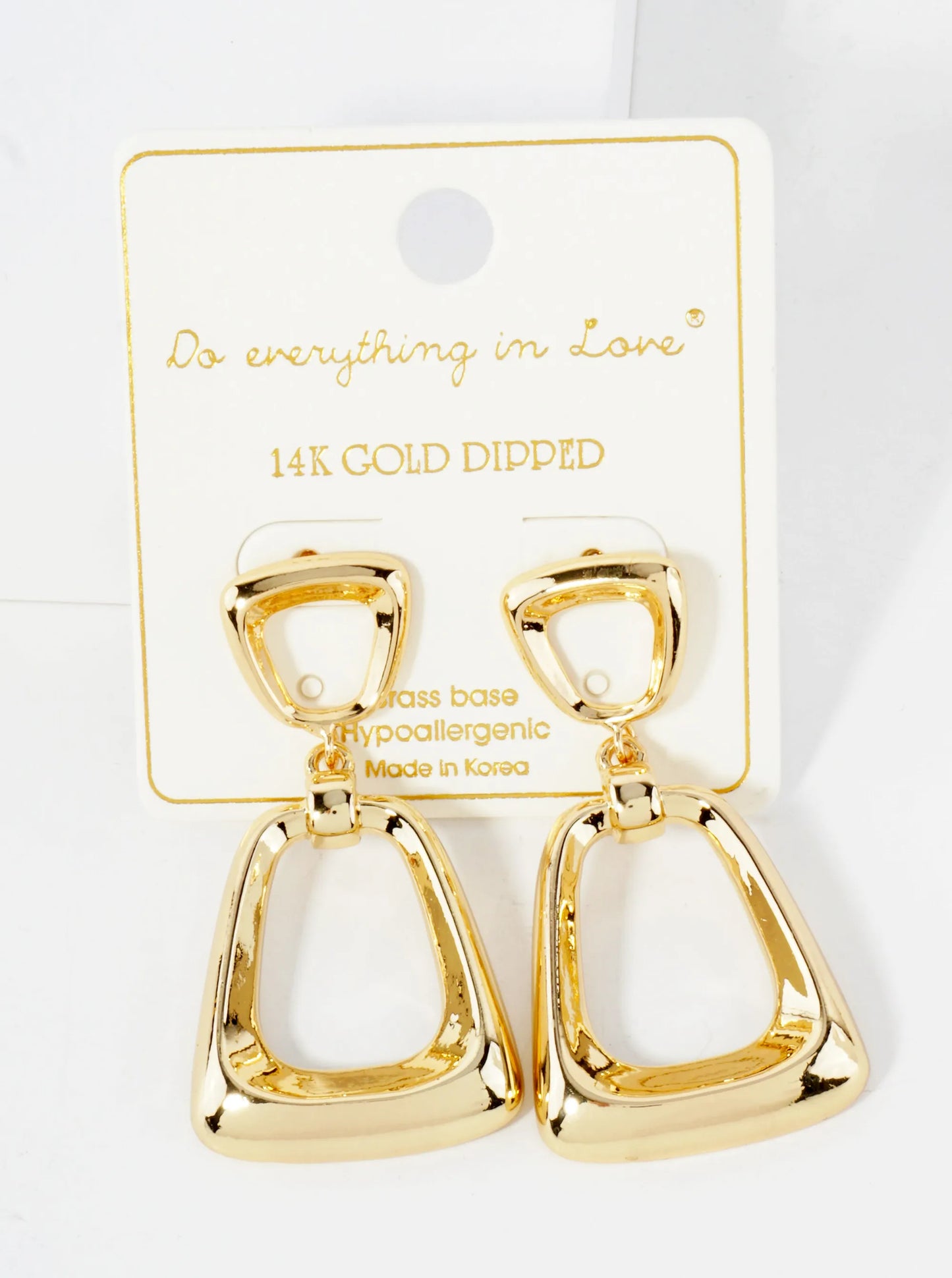 Polished Brass Double Trapezoid 14K-Gold-Dipped Geometric Dangle Earrings