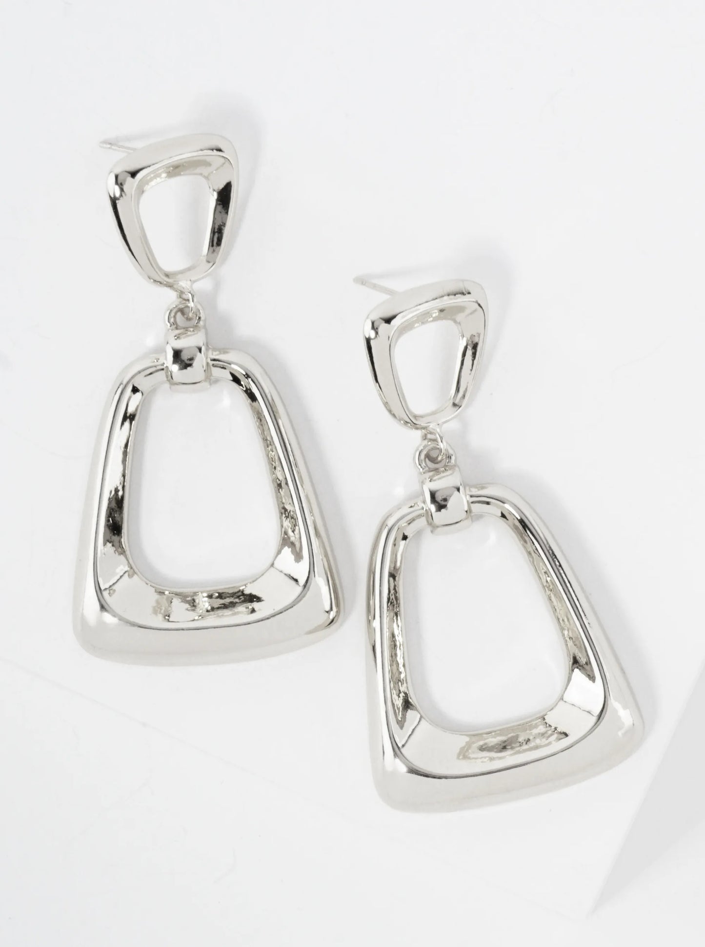 Polished Brass Double Trapezoid 14K-Gold-Dipped Geometric Dangle Earrings