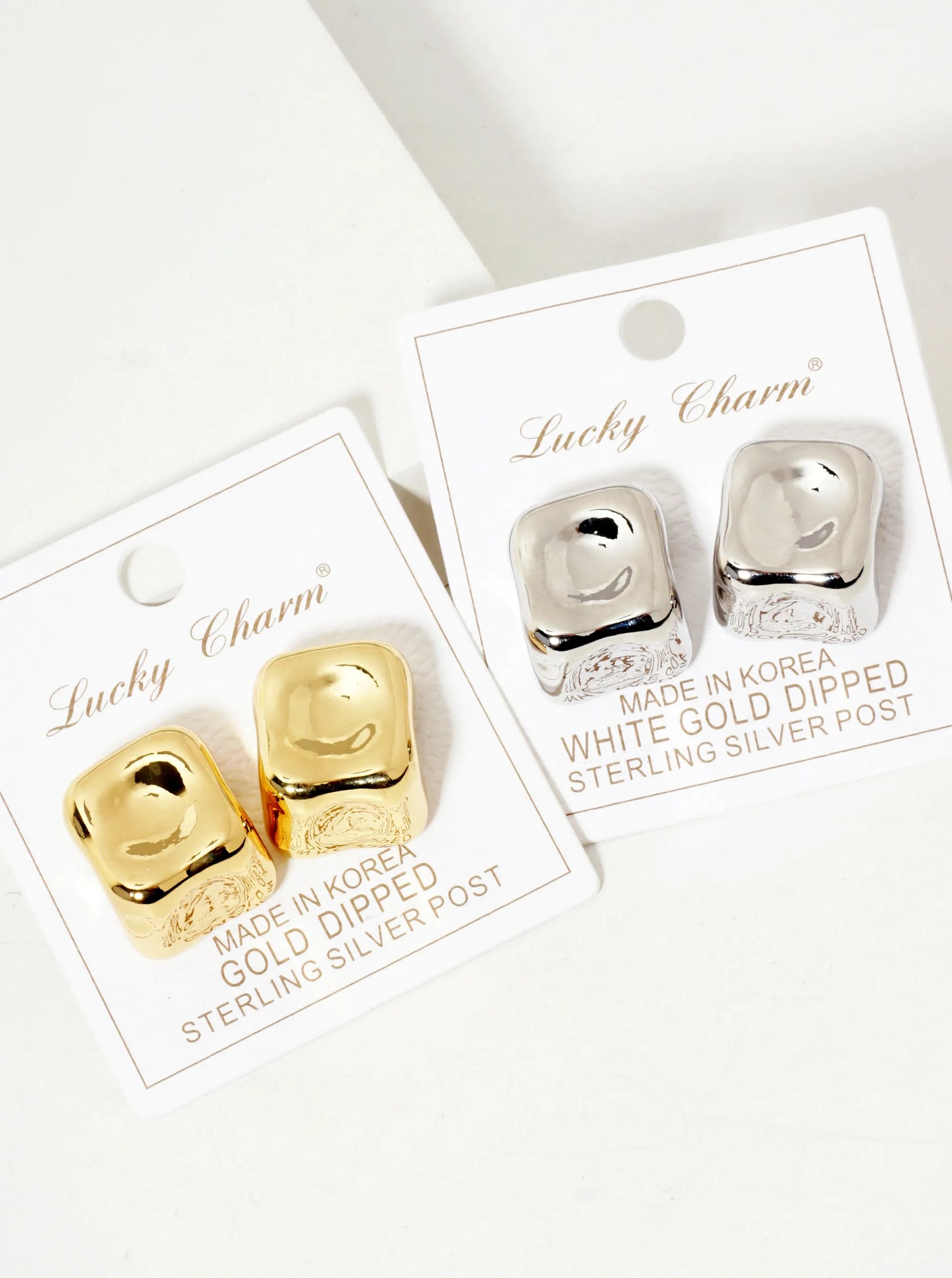 Polished Brass Hand-Molded Organic Square-Shaped 18K-Gold-Dipped Stud Earrings