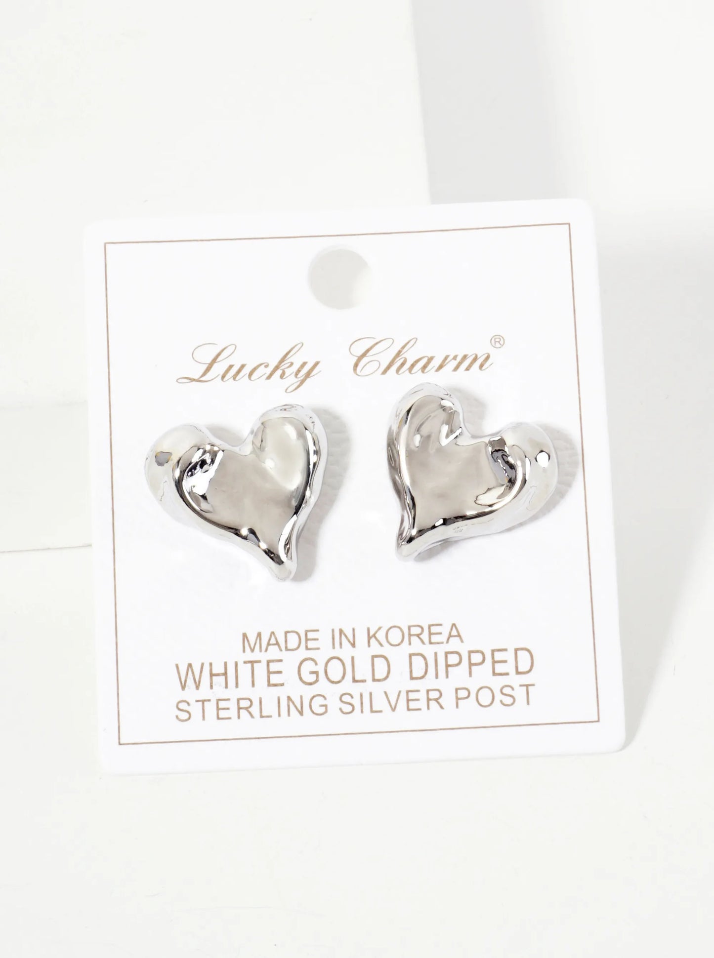 Polished Brass Hand-Pressed 18K-Gold-Dipped Button Heart Stud Earrings