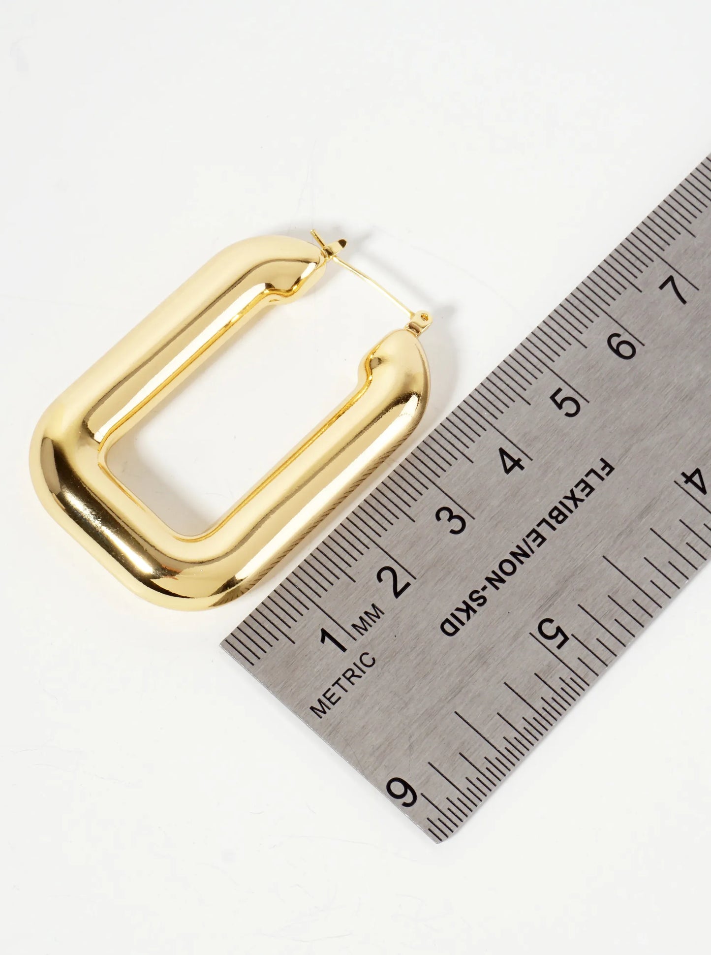 Polished Brass Hollow Rectangle Tube 18K-Gold-Dipped Latch-Back Hoop Earrings