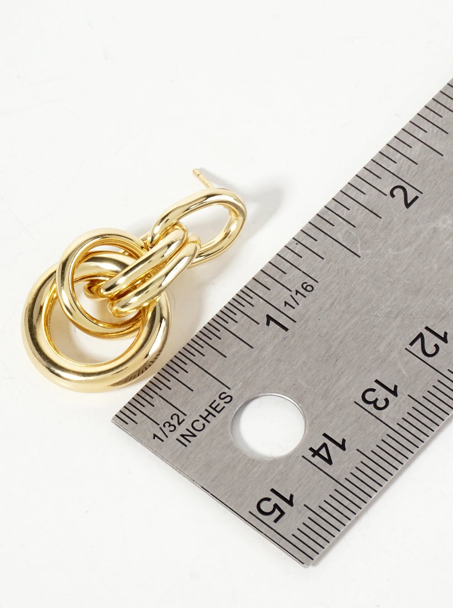 Polished Brass Interlocking Circles Drop 18K-Gold-Dipped Earrings