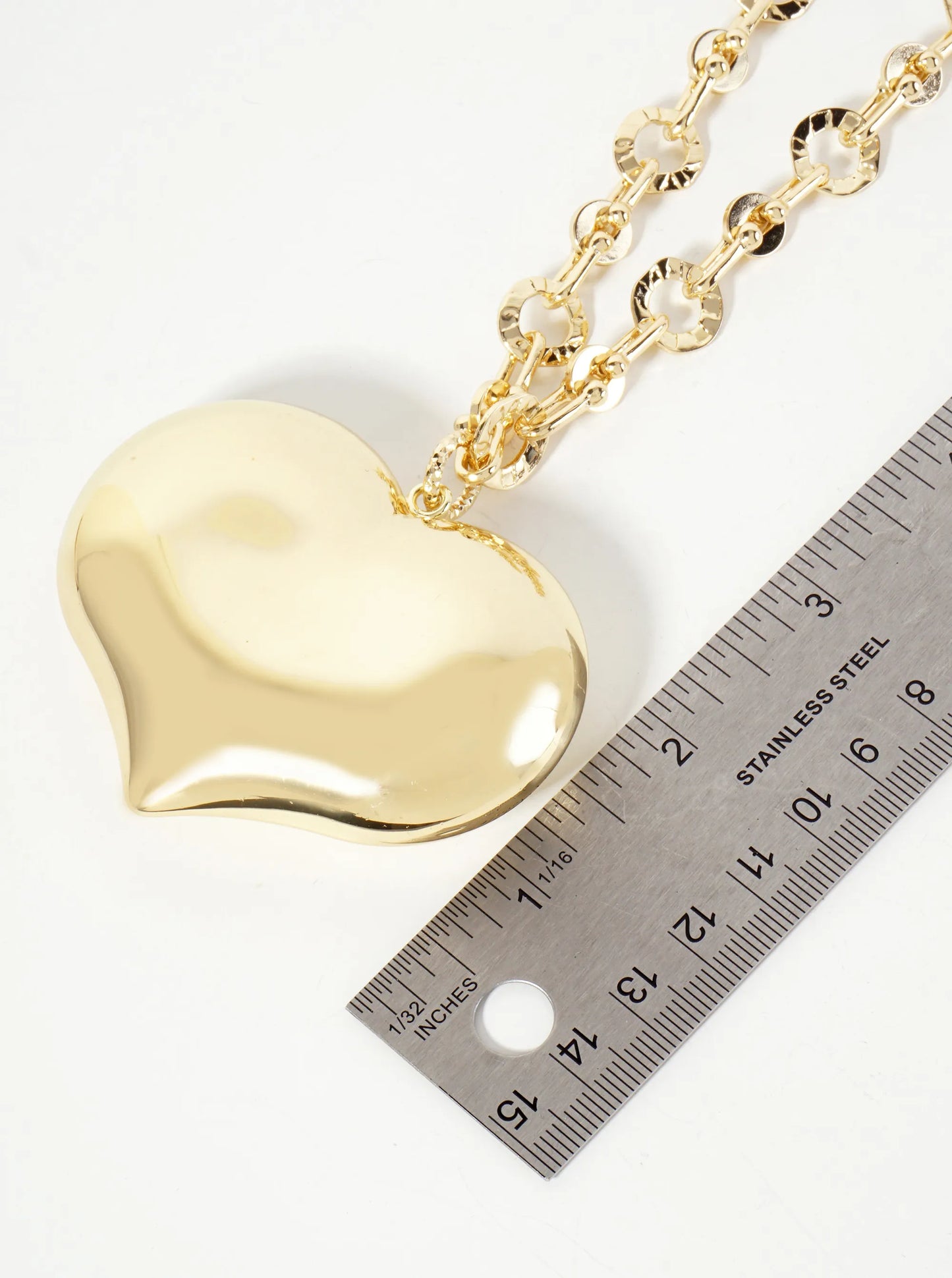 Polished Brass Large Puffy Heart Pendant 18K-Gold-Dipped HardWear-Chain Necklace