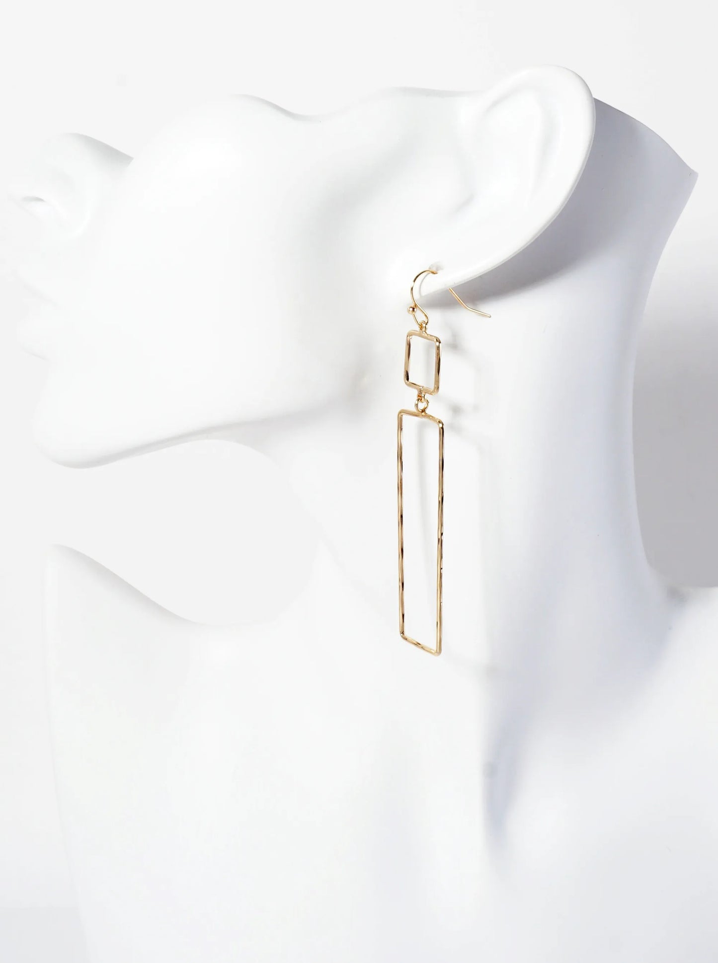 Polished Brass Rectangle Geometric Dangle Earrings