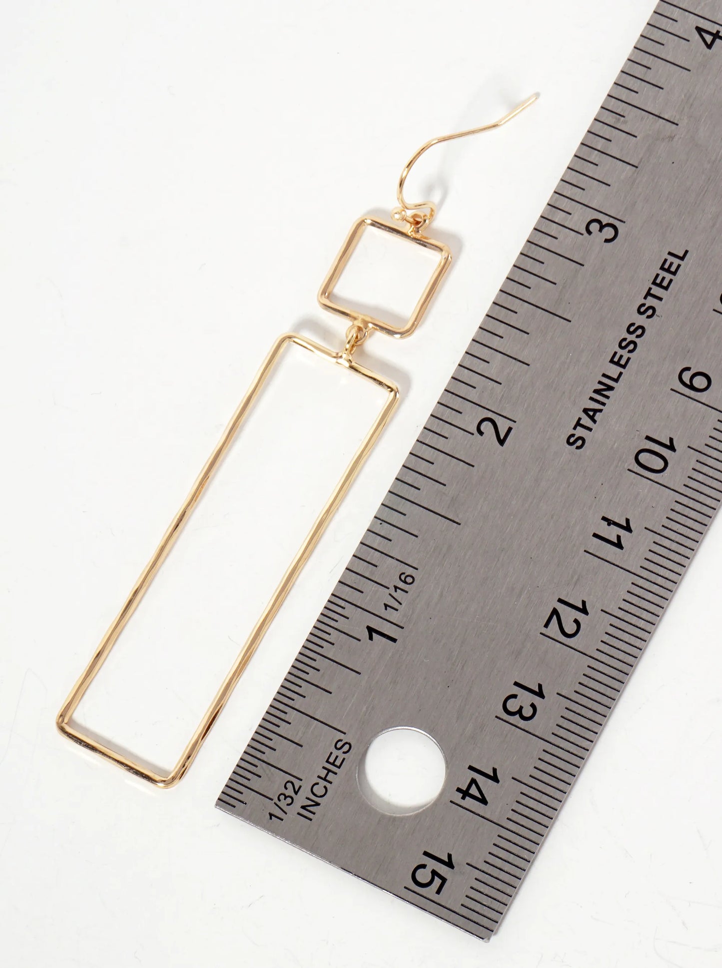Polished Brass Rectangle Geometric Dangle Earrings