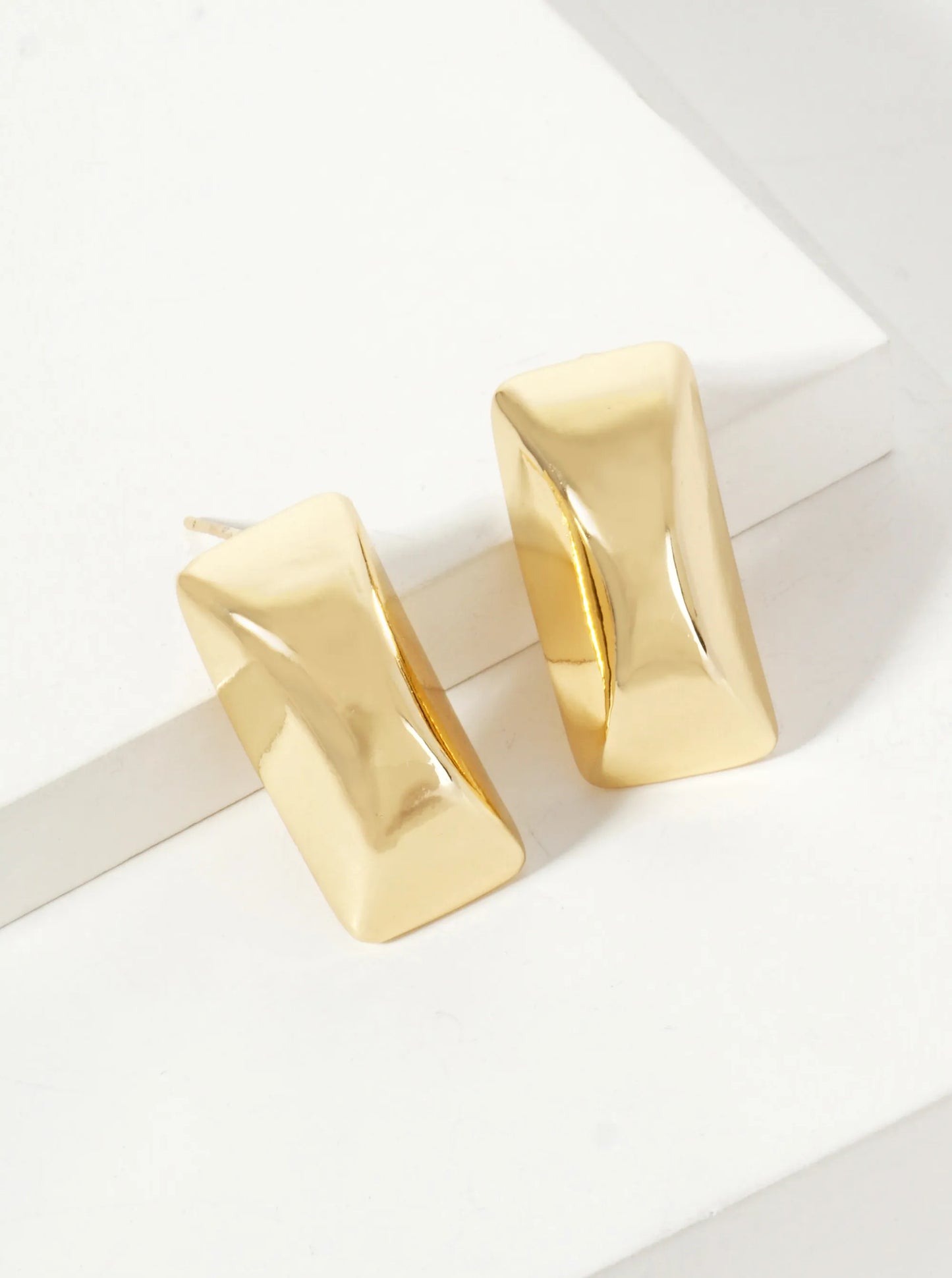 Polished Brass Rectangle With Center Corner 18K-Gold-Dipped Stud Earrings