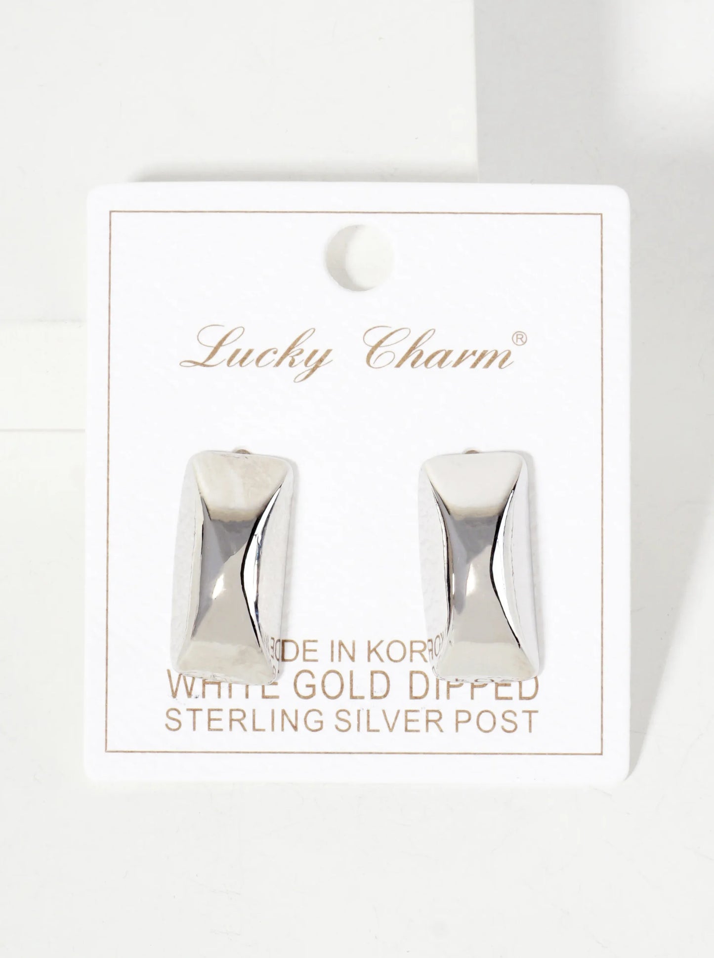 Polished Brass Rectangle With Center Corner 18K-Gold-Dipped Stud Earrings