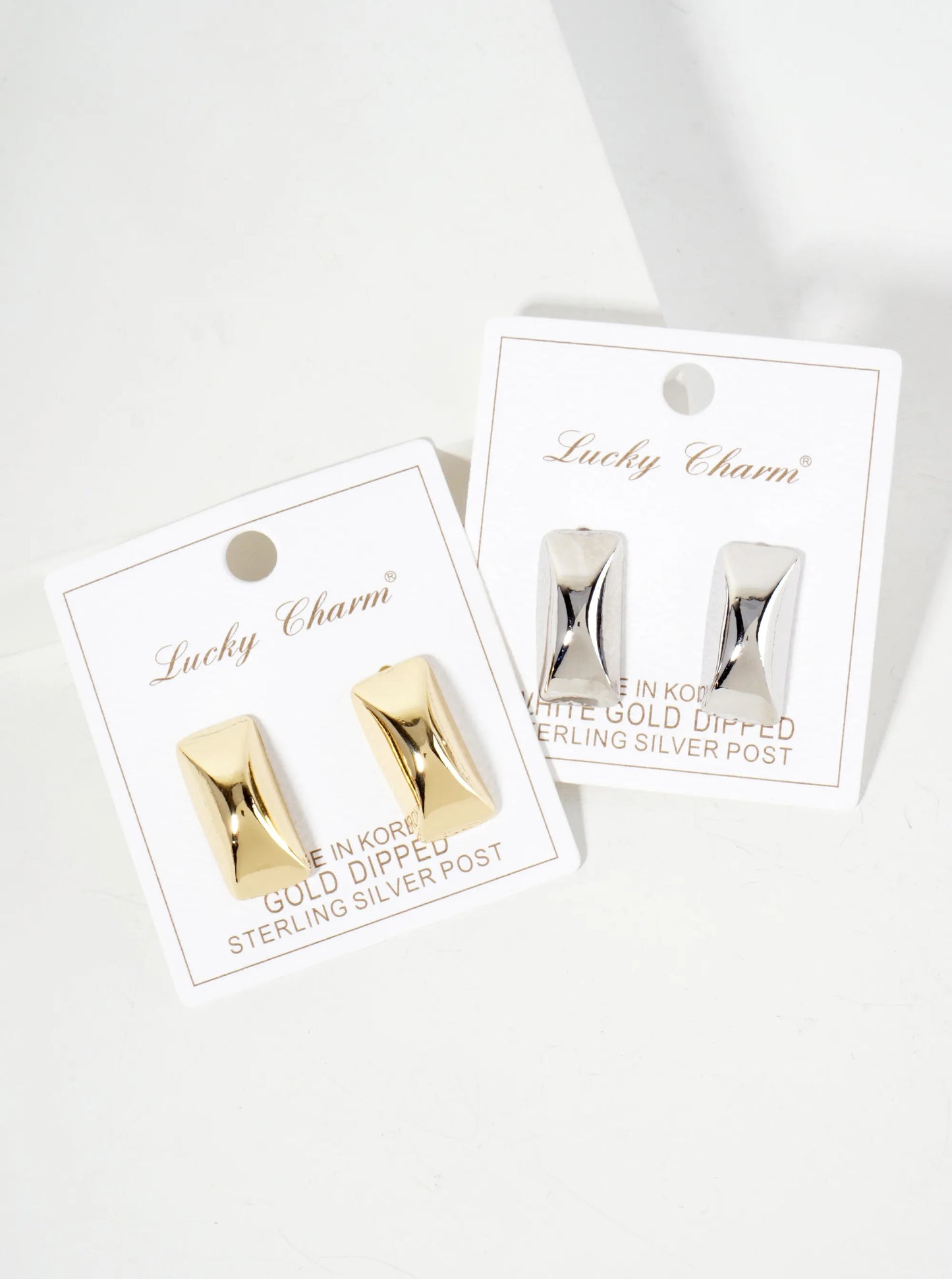 Polished Brass Rectangle With Center Corner 18K-Gold-Dipped Stud Earrings