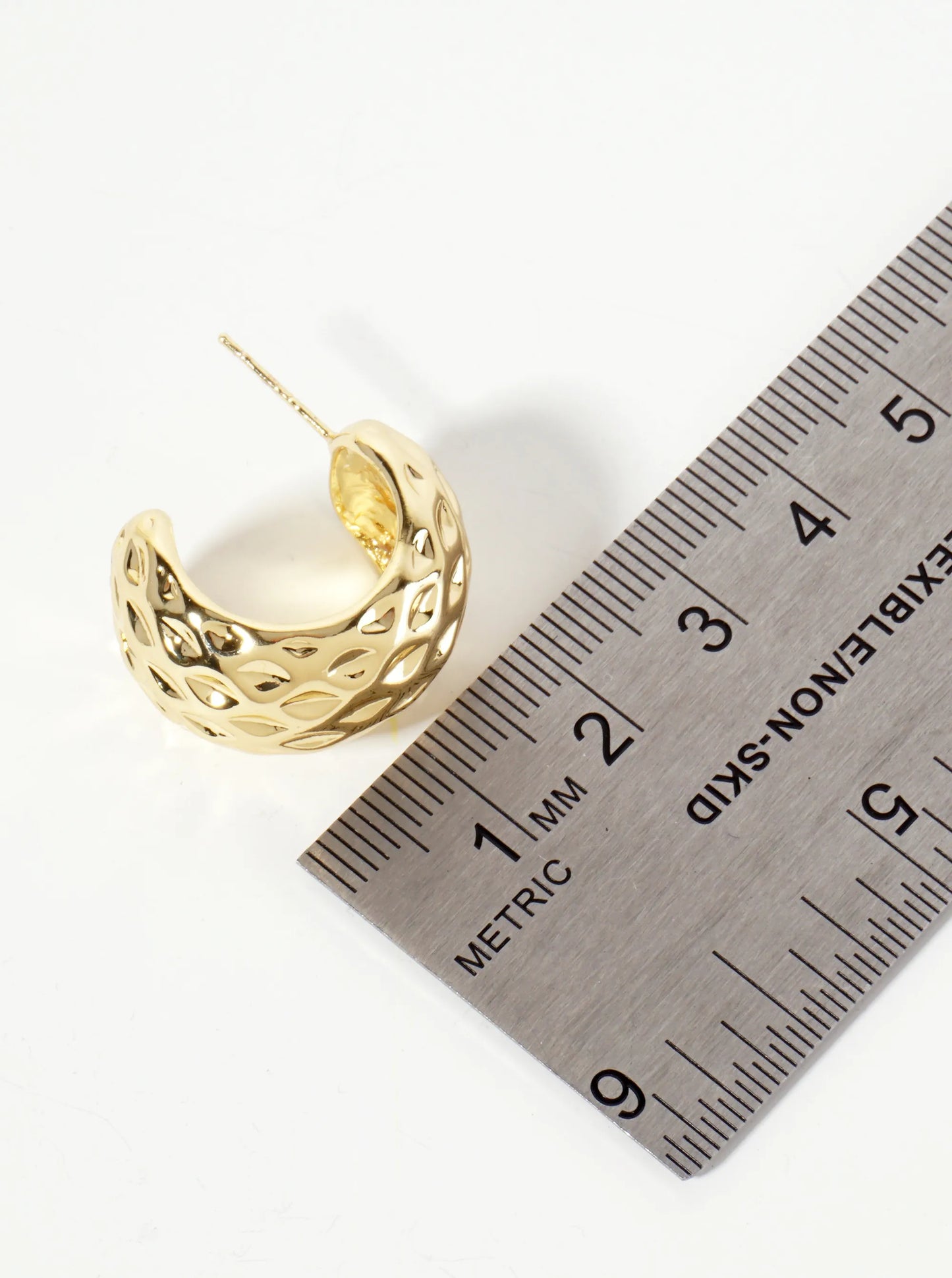 Polished Brass Sculpted Rhombus 18K-Gold-Dipped 20mm Open Hoop Earrings With 14mm-Thickness