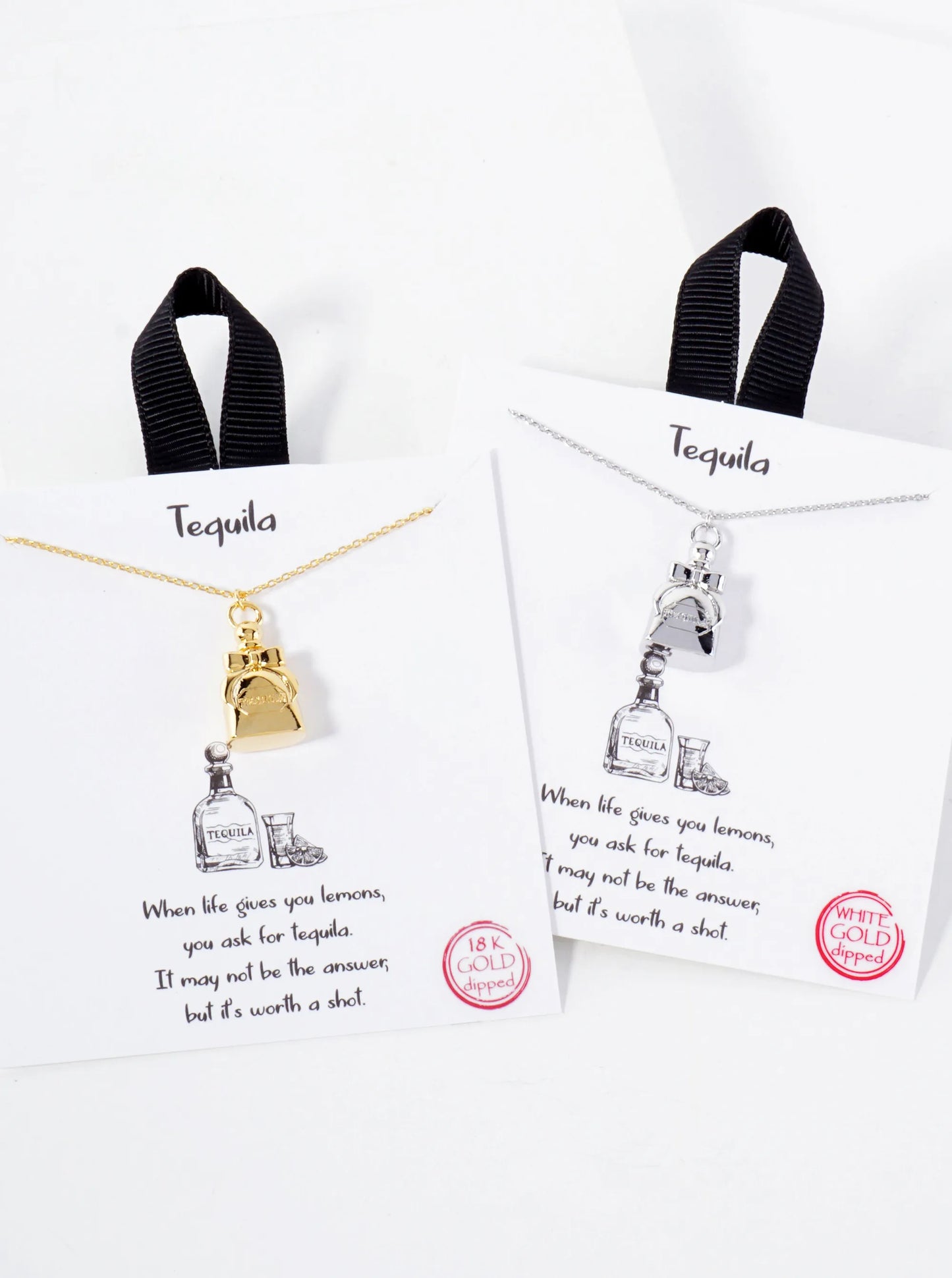 Polished Brass Tequila Pendant Hypoallergenic 18K-Gold-Dipped Necklace