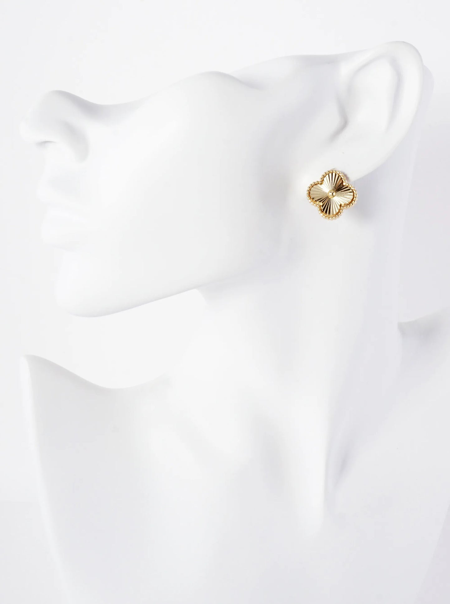 Polished Brass Textured 15mm Quatrefoil 14K-Gold-Dipped Stud Earrings