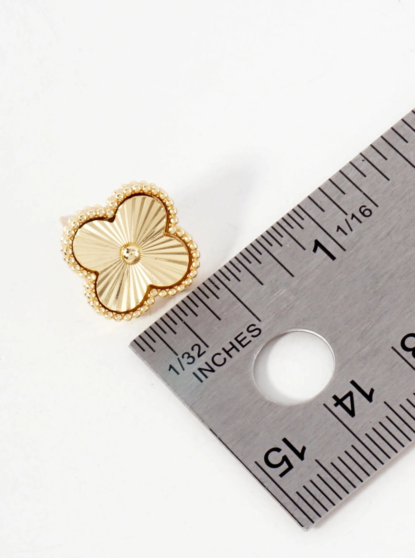 Polished Brass Textured 15mm Quatrefoil 14K-Gold-Dipped Stud Earrings