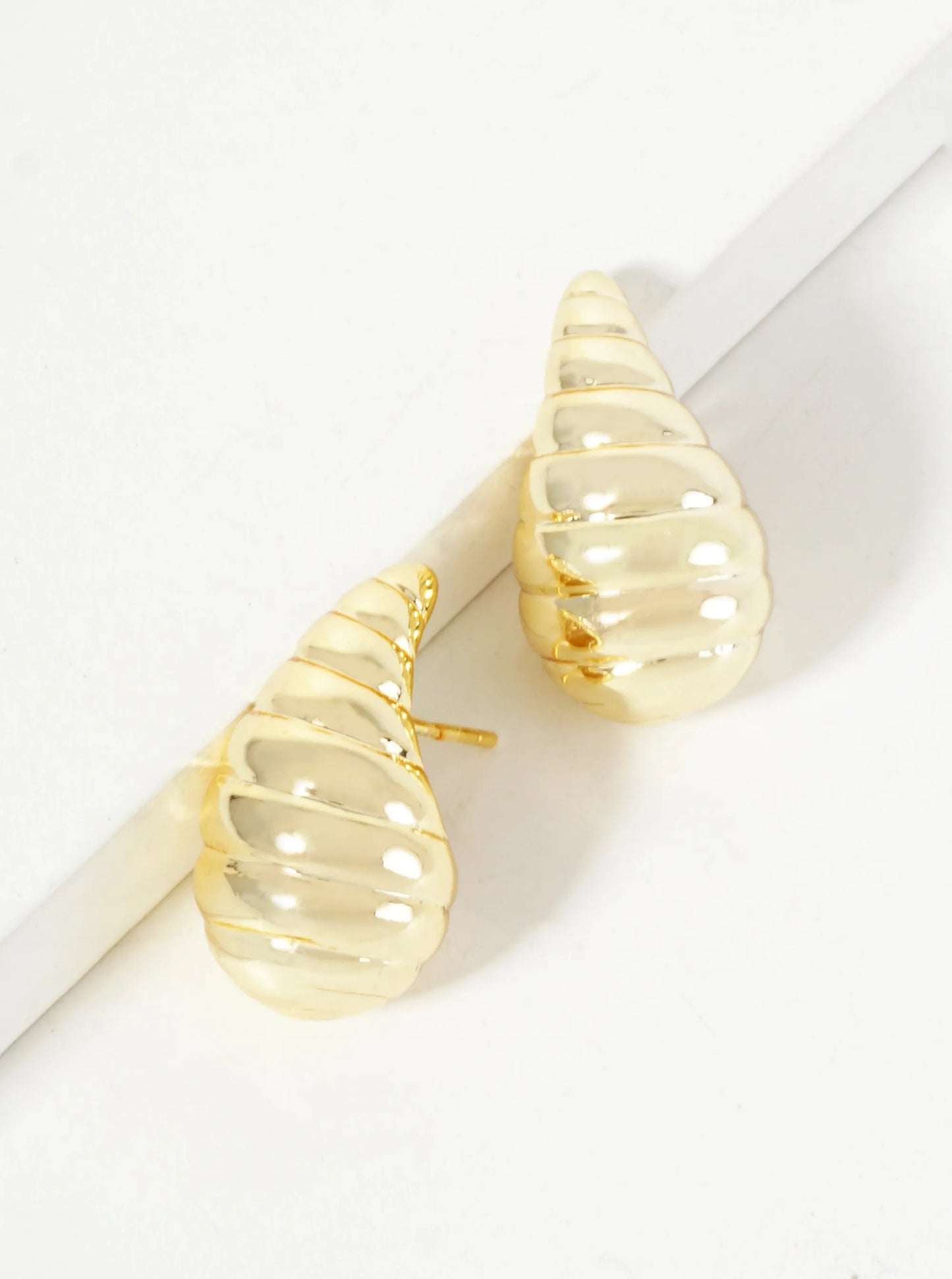 Polished Brass Textured 20mm Puffy Teardrop 18K-Gold-Dipped Stud Earrings