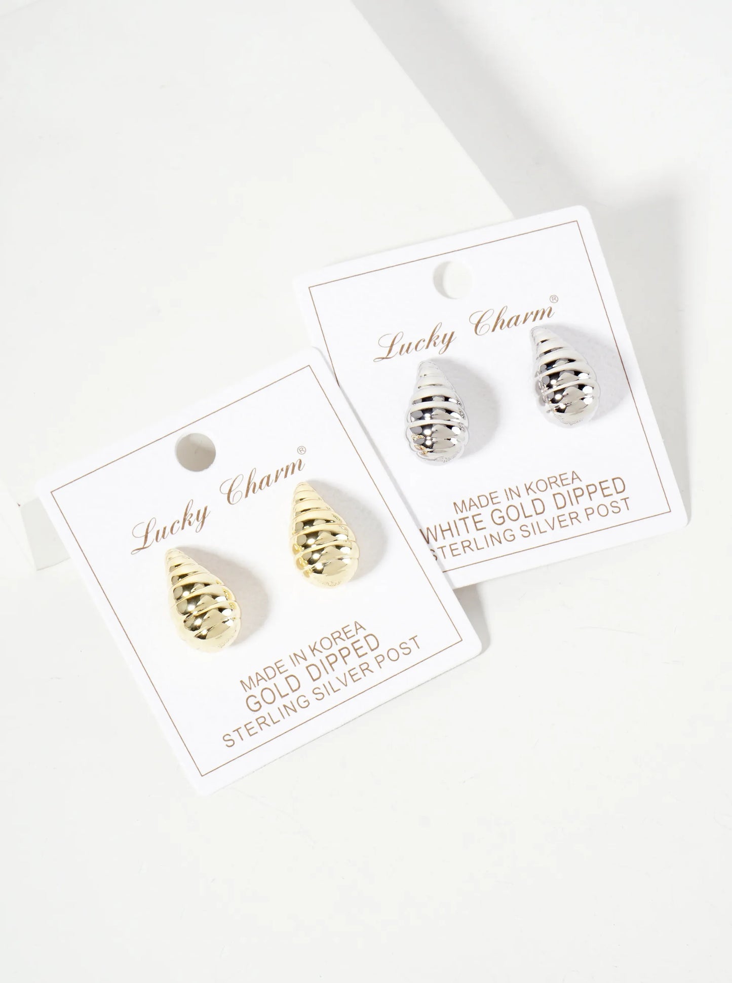 Polished Brass Textured 20mm Puffy Teardrop 18K-Gold-Dipped Stud Earrings