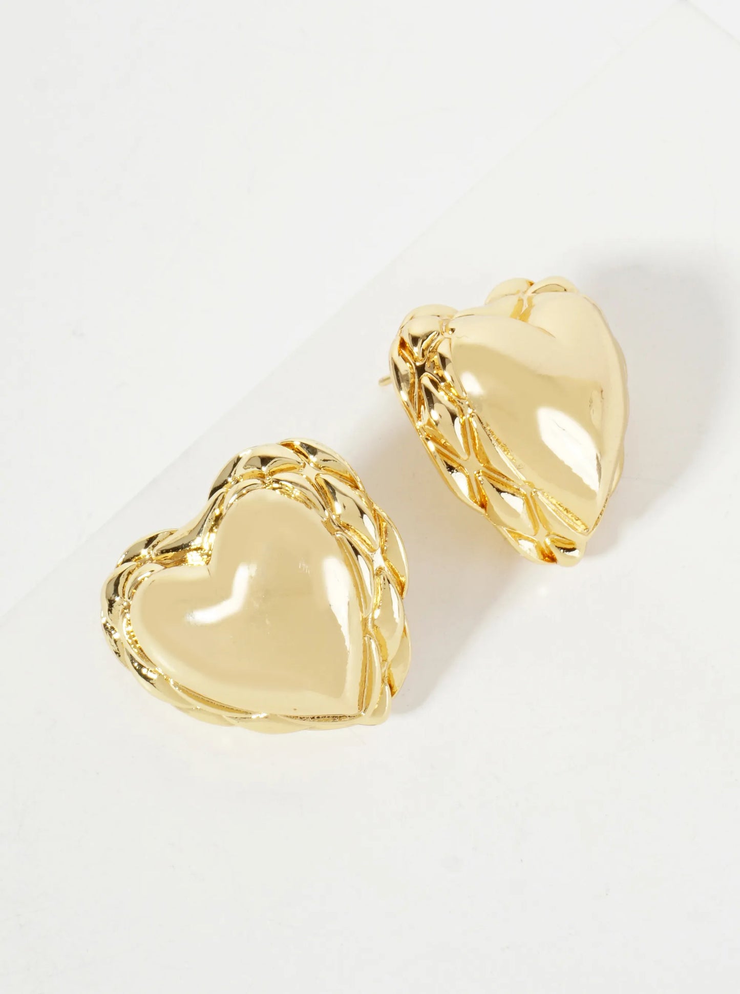 Polished Brass Textured Puffy Heart 18K-Gold-Dipped Stud Earrings