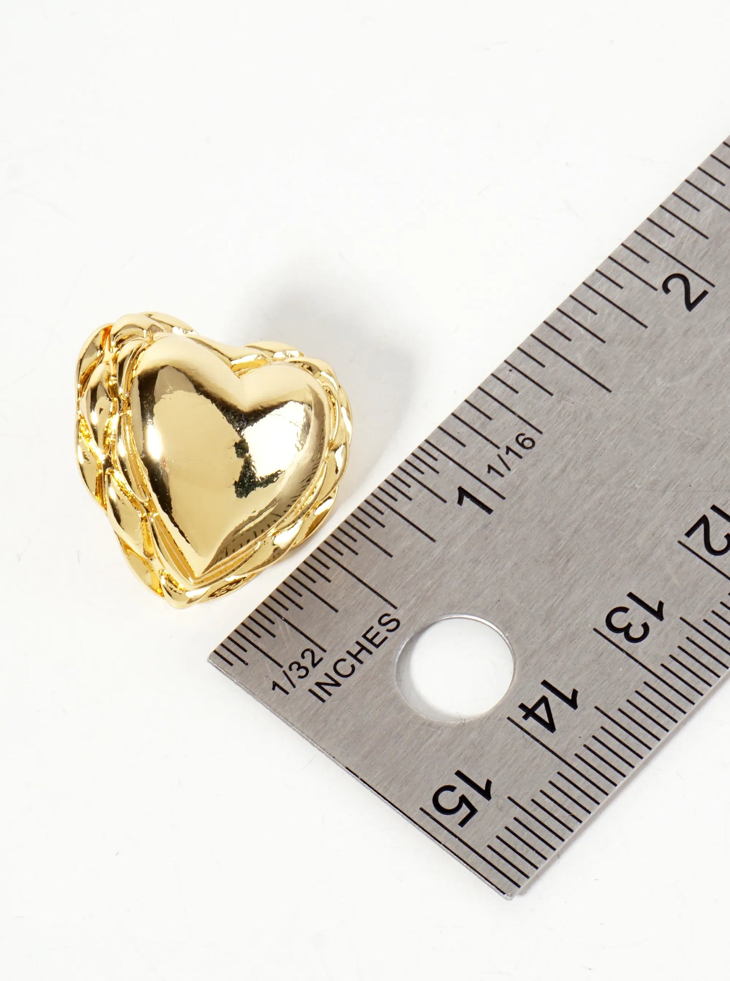 Polished Brass Textured Puffy Heart 18K-Gold-Dipped Stud Earrings