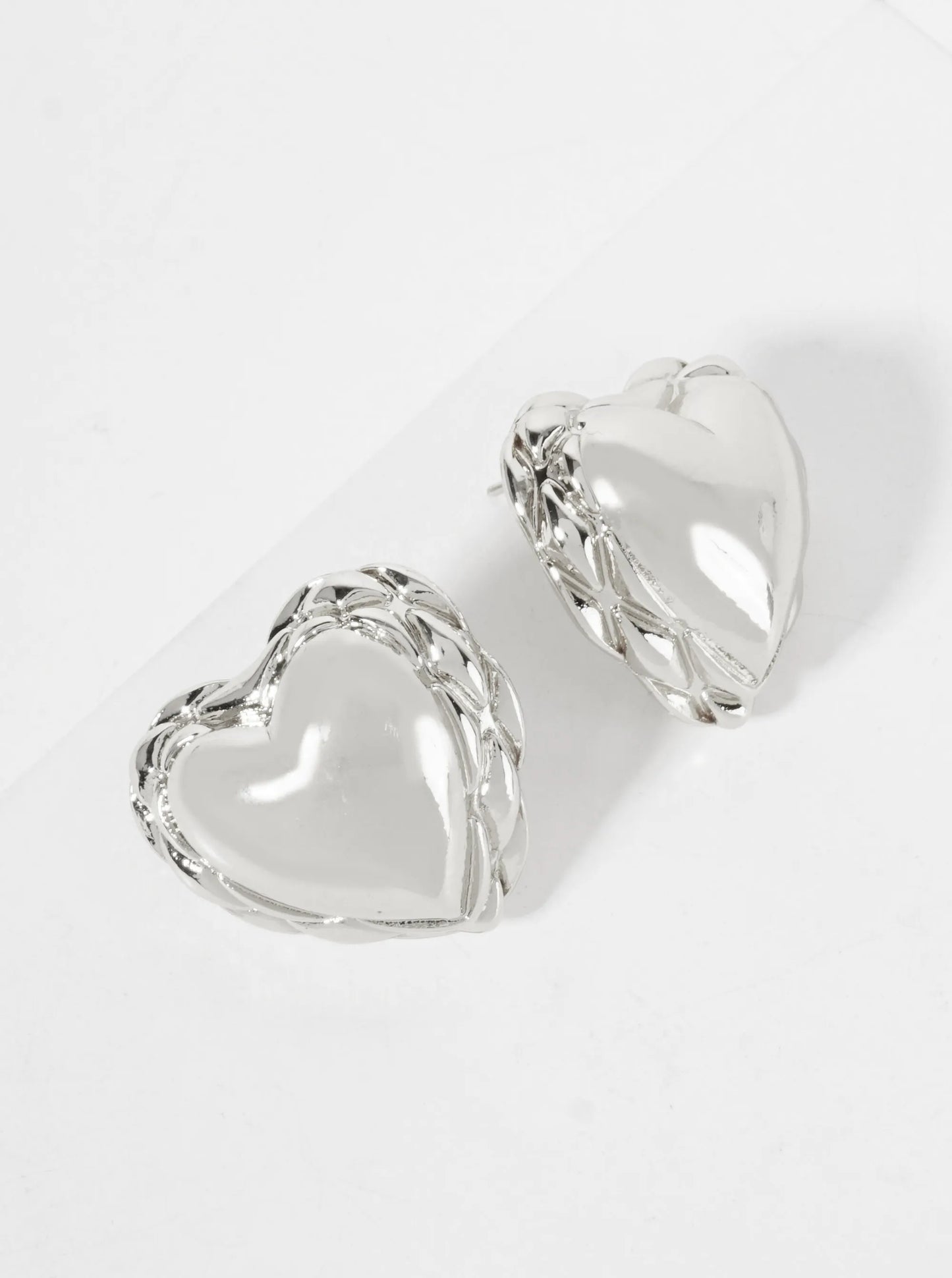 Polished Brass Textured Puffy Heart 18K-Gold-Dipped Stud Earrings