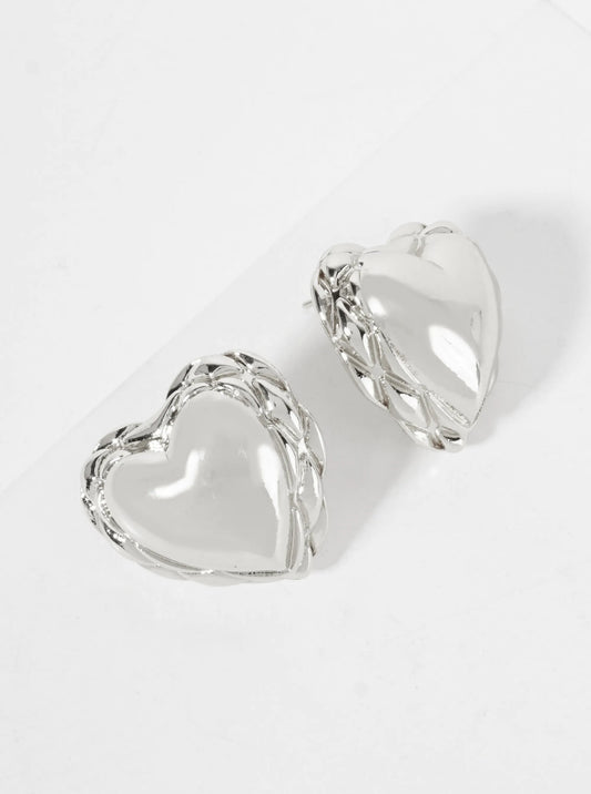 Polished Brass Textured Puffy Heart 18K-Gold-Dipped Stud Earrings