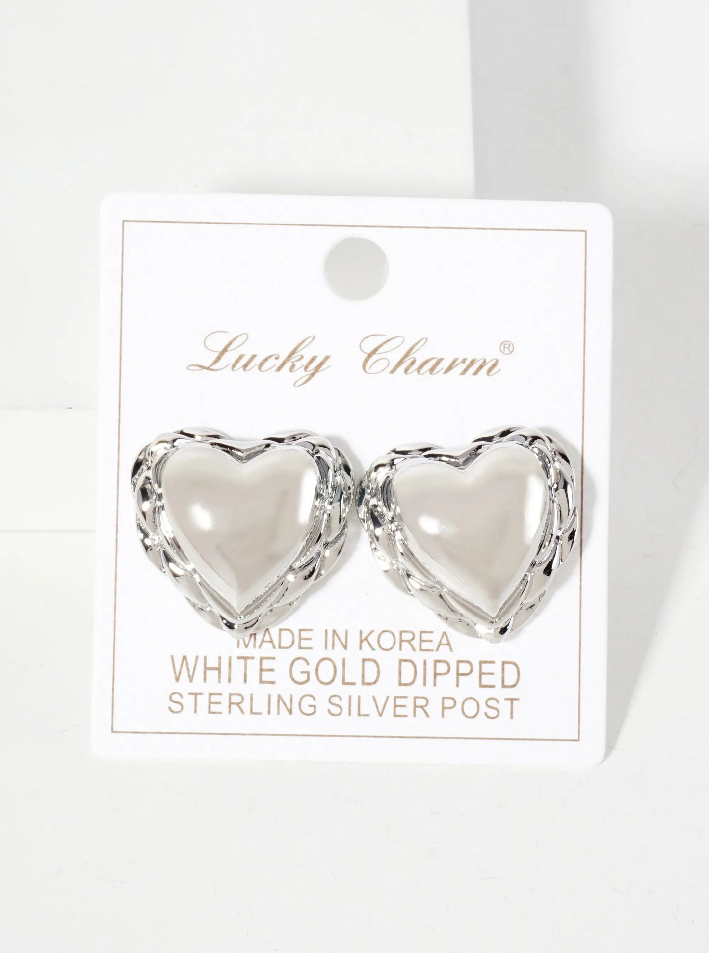 Polished Brass Textured Puffy Heart 18K-Gold-Dipped Stud Earrings