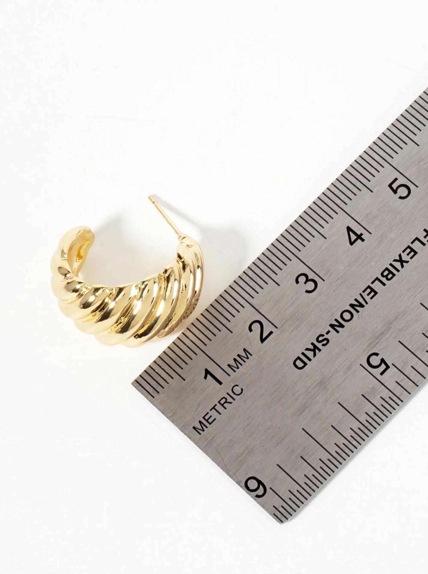 Polished Brass Wavy-Texture 20mm 18K-Gold-Dipped Tapered Open Hoop Earrings