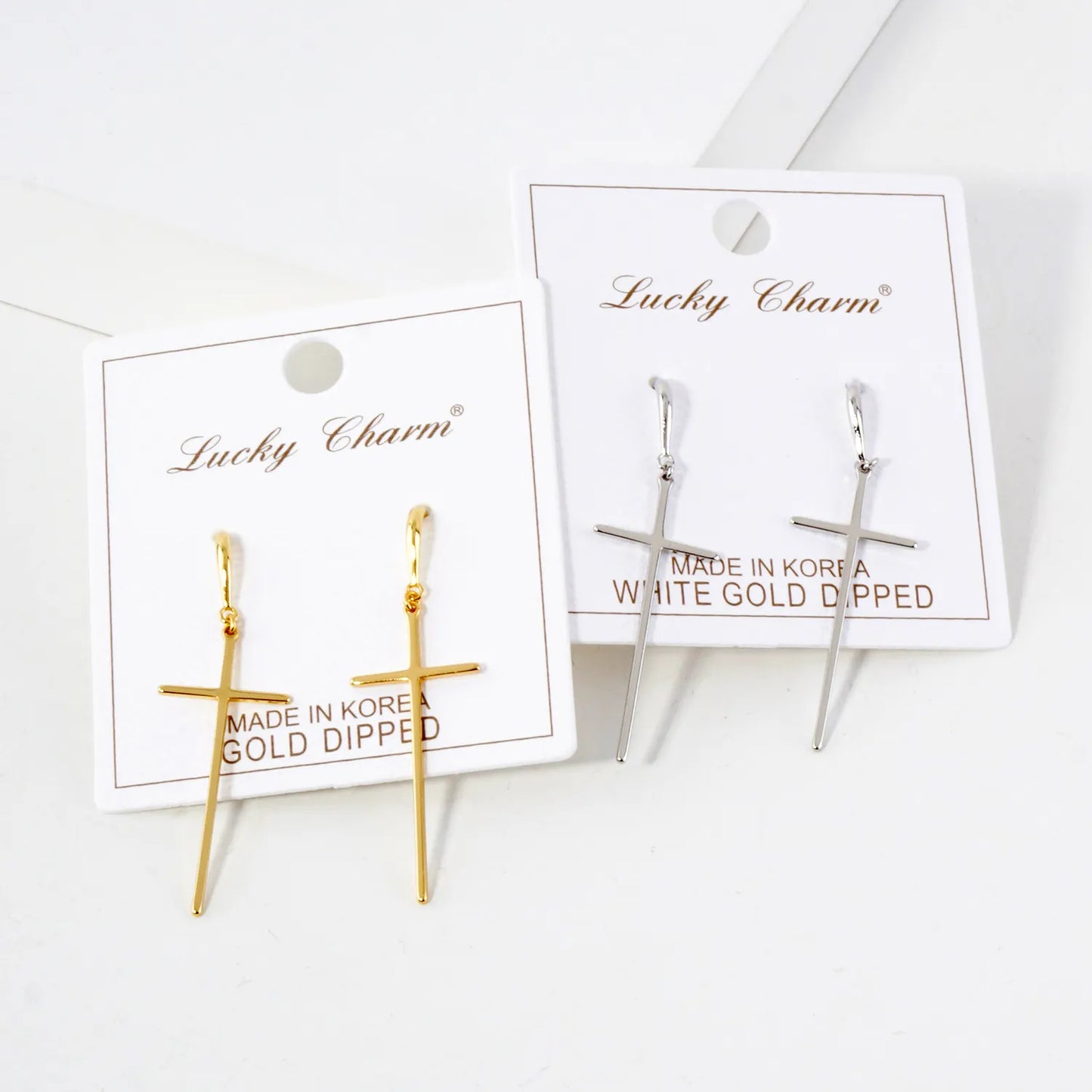 Polished Cross Drop 18K-Gold-Dipped Brass Earrings