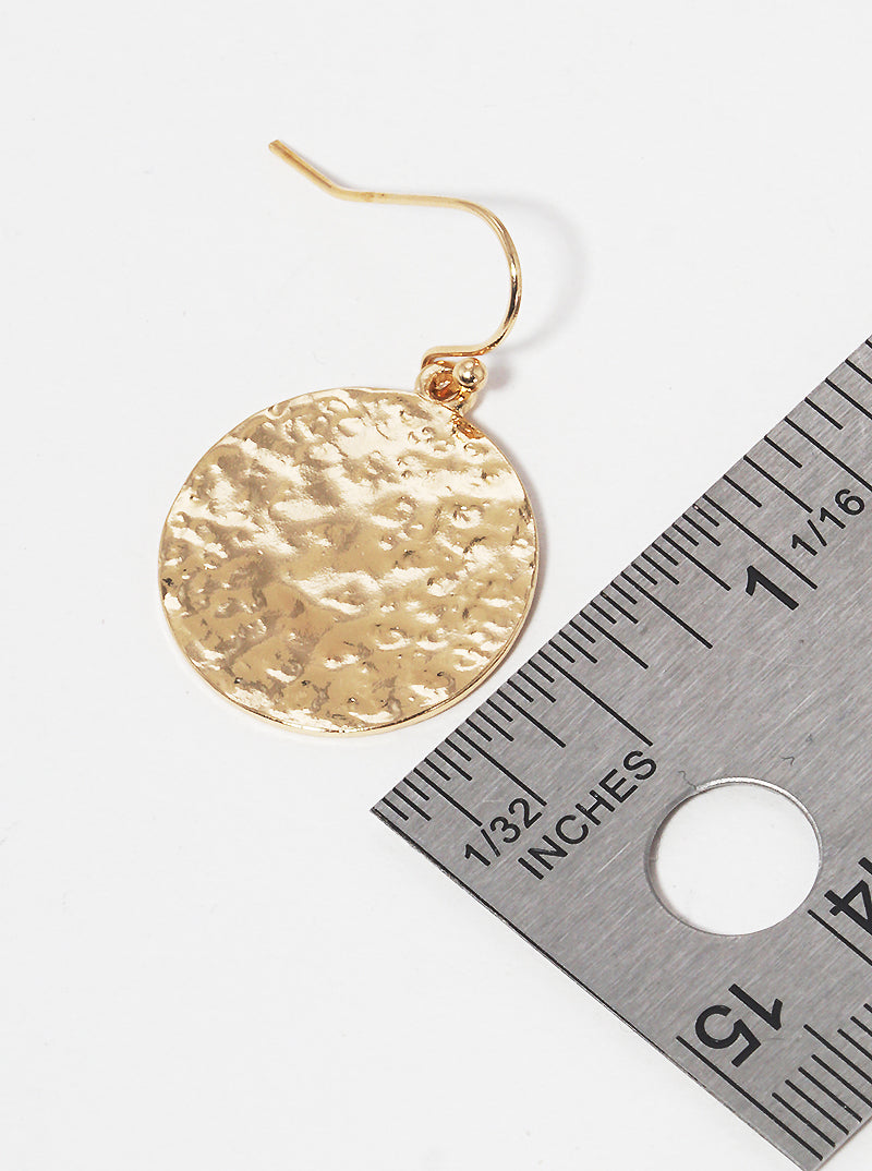 Polished Hammered Disc Fish Hook Dangle Drop Earrings