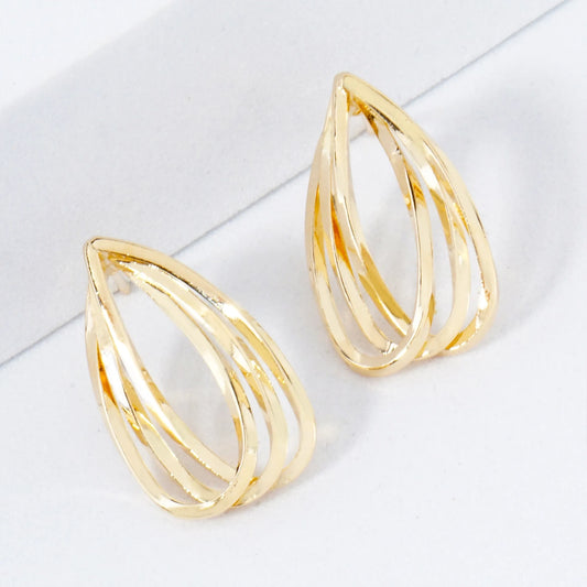 Polished Layered Teardrop 14K-Gold-Dipped Brass Stud Earrings