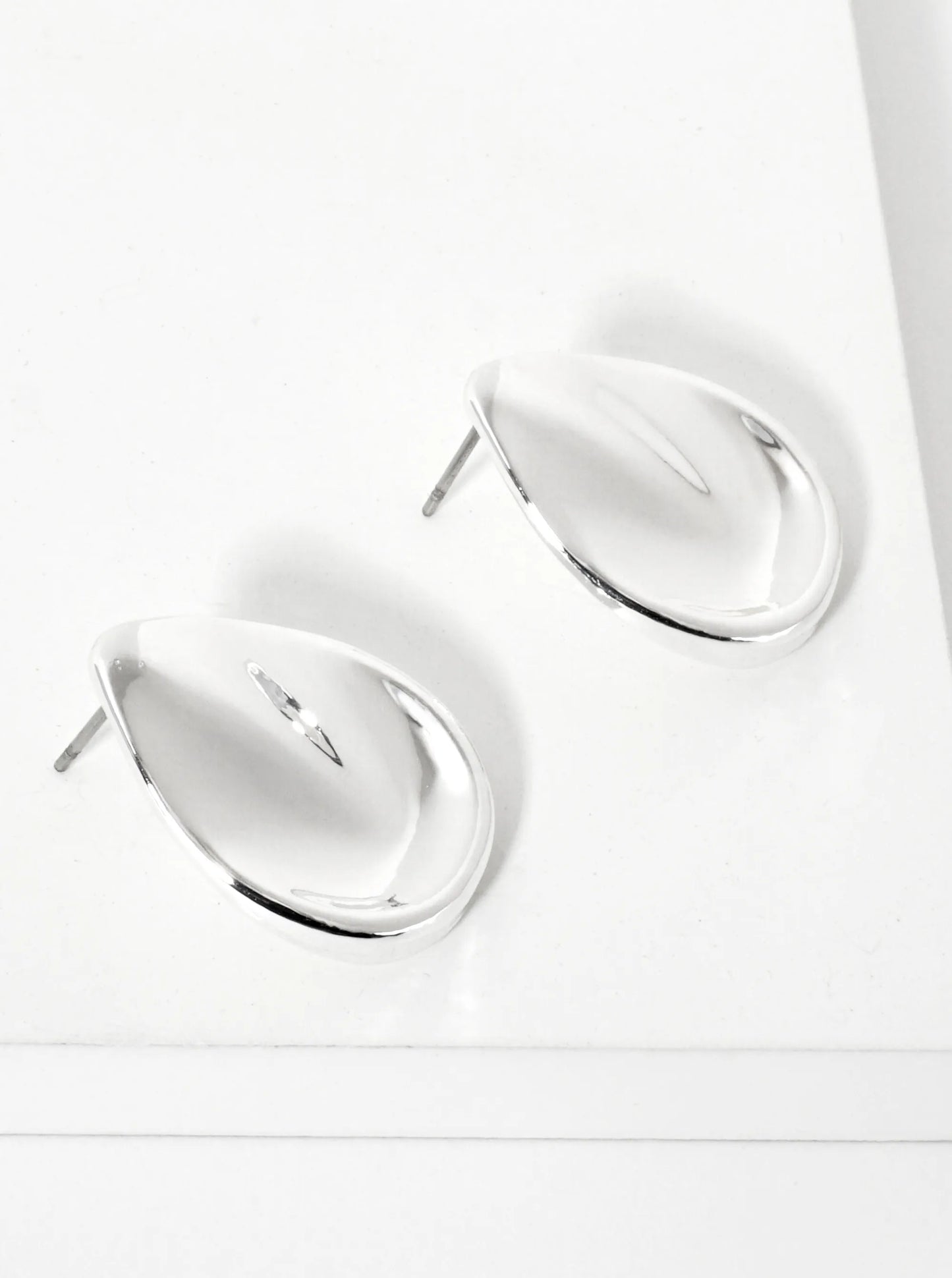 Polished Metal 1 Inch Teardrop Post Stud Earrings
