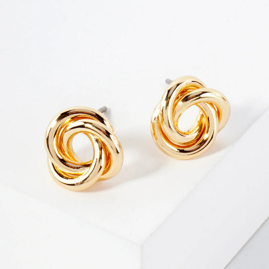 Polished Metal 11mm Love-Knot Stud Earrings
