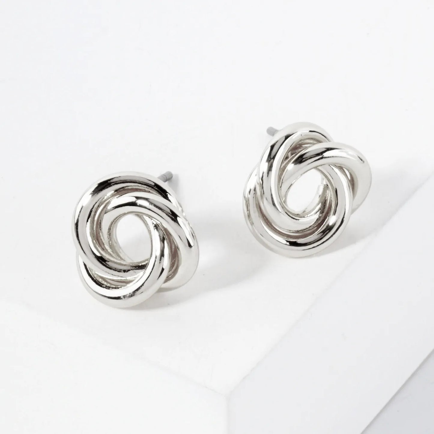 Polished Metal 11mm Love-Knot Stud Earrings