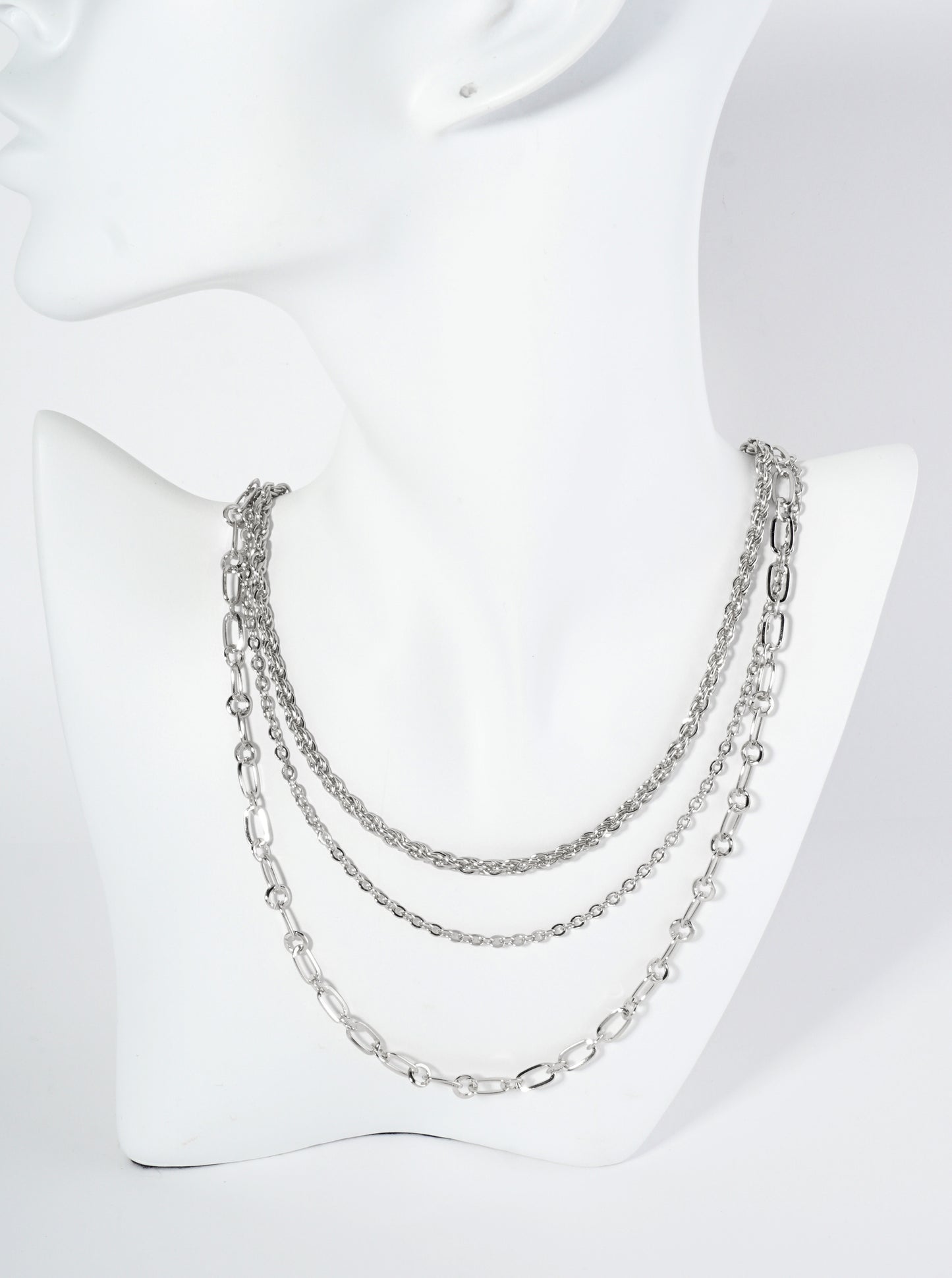 Polished Metal 3-Layer Chain Necklace