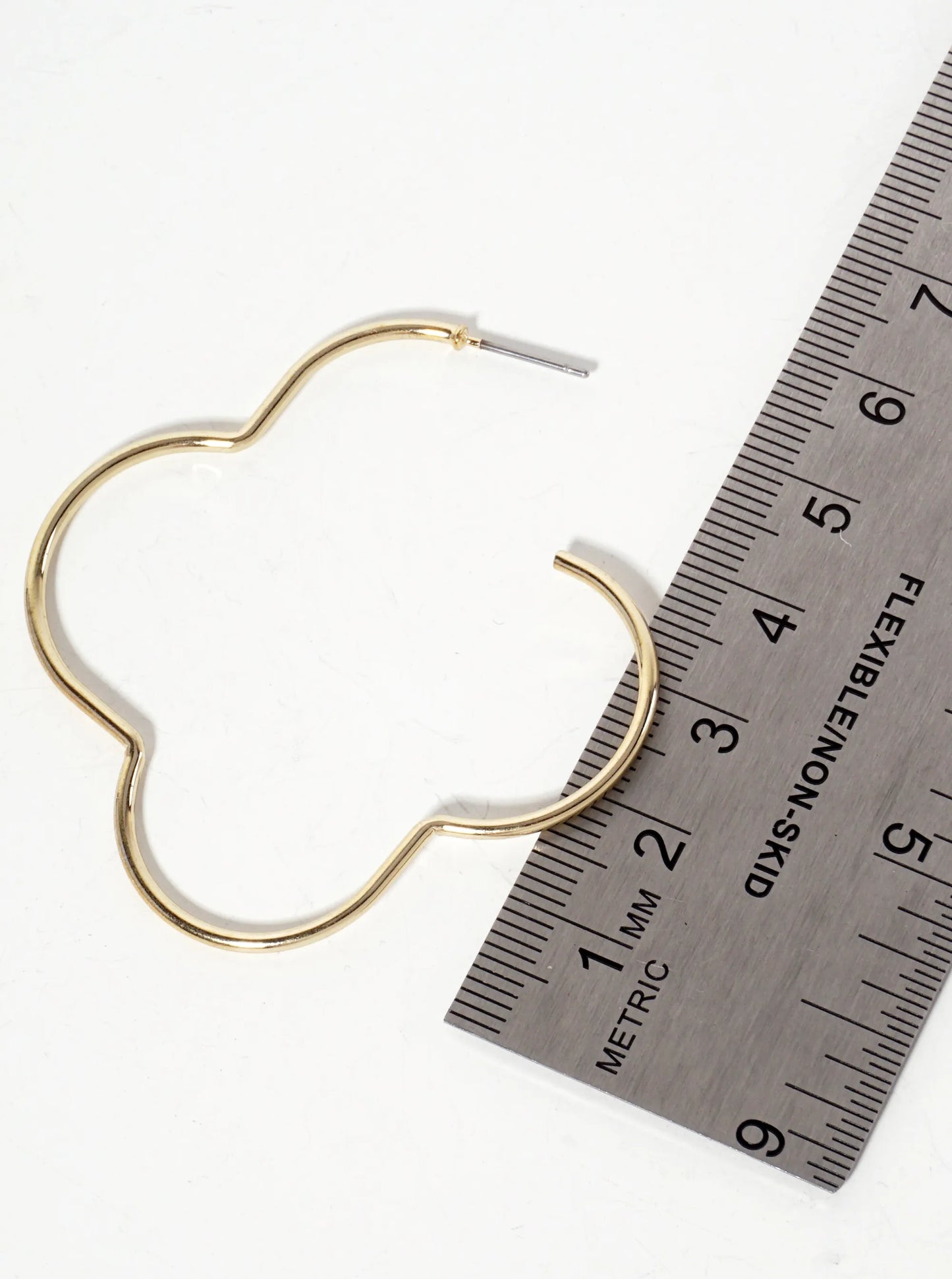 Polished Metal 55mm Quatrefoil Open Hoop Earrings