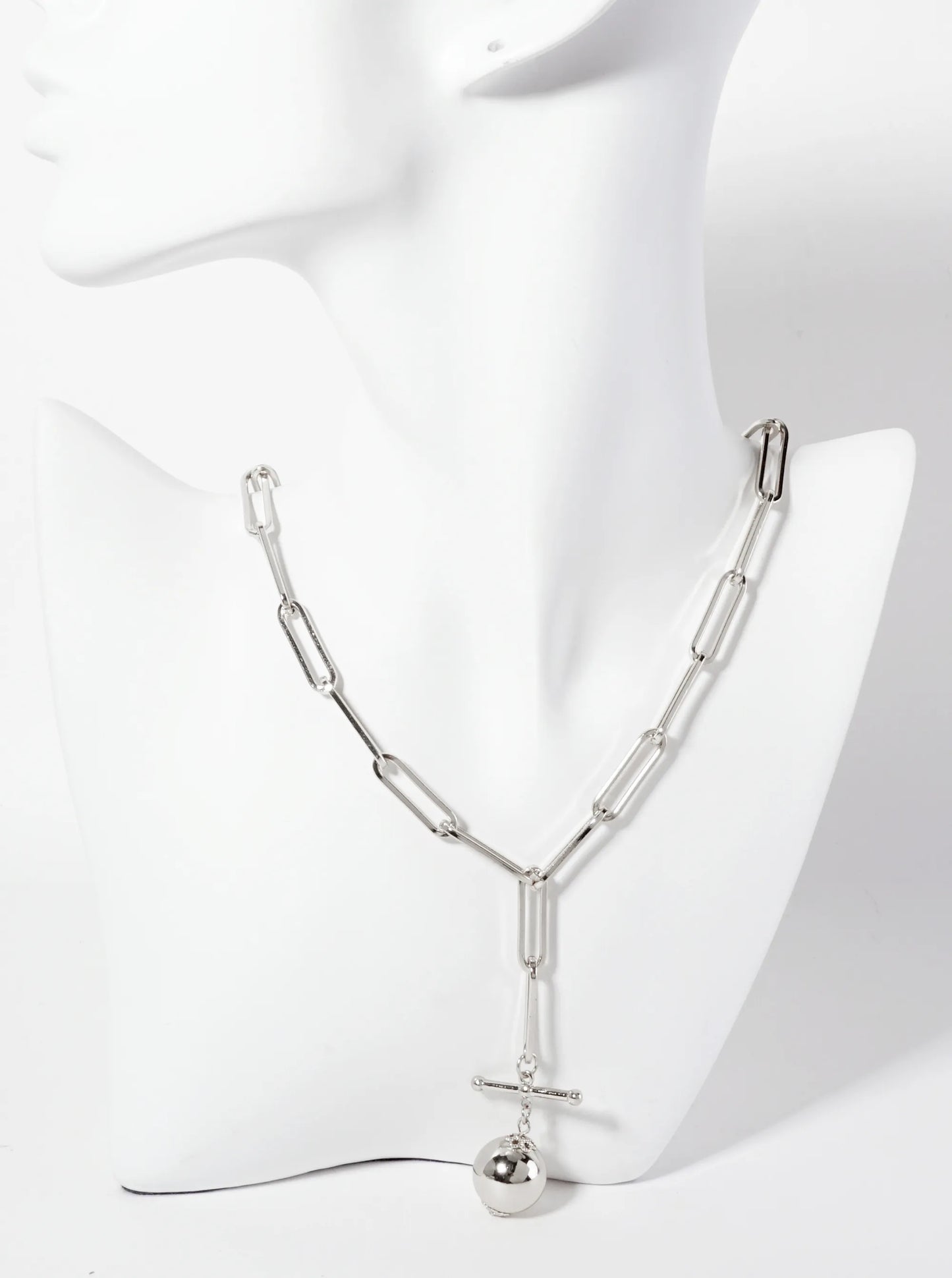 Polished Metal Ball Pendant Paperclip Chain Necklace