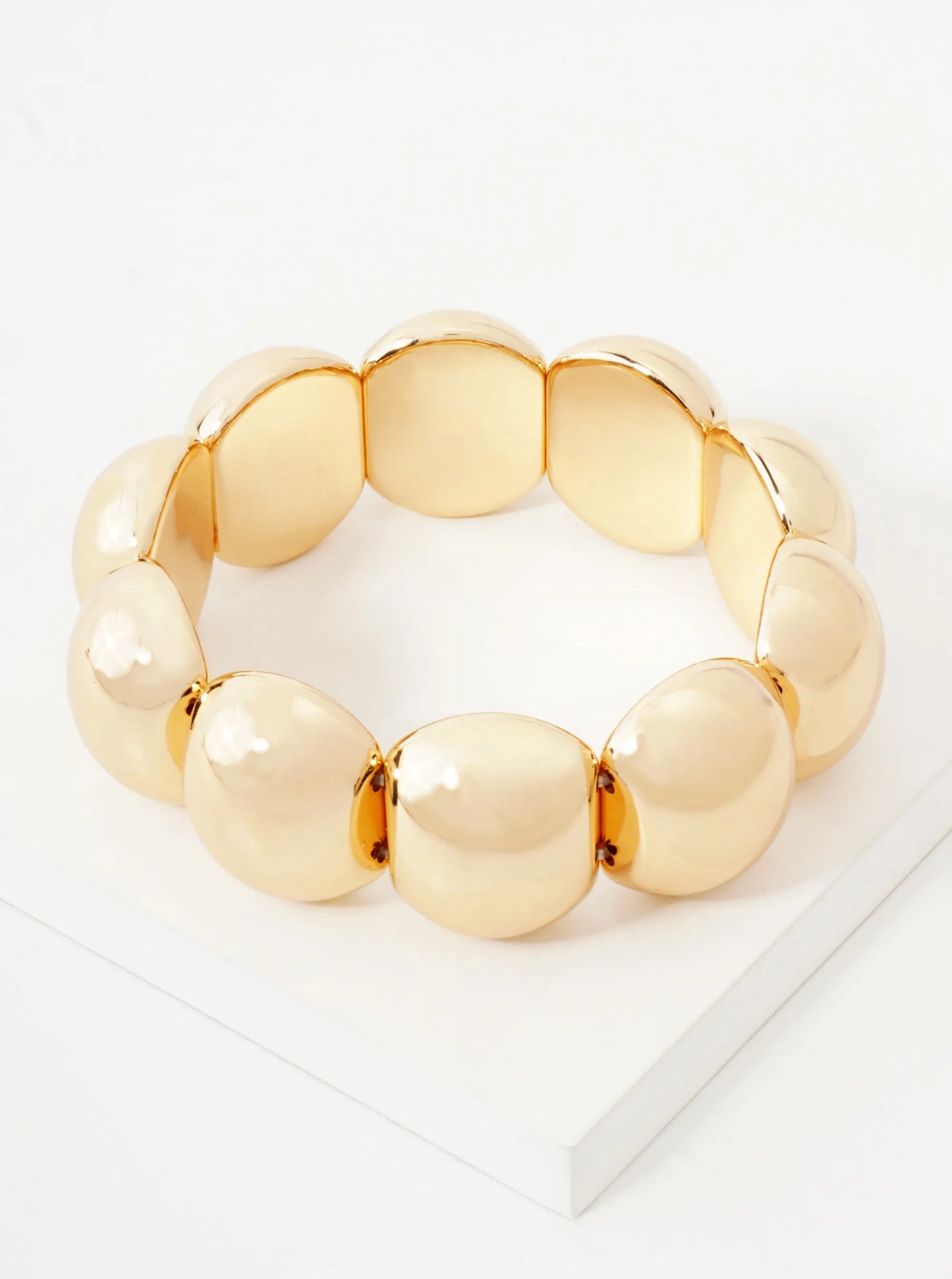 Polished Metal Big Hollow Ball Beaded Bold Stretch Bracelet