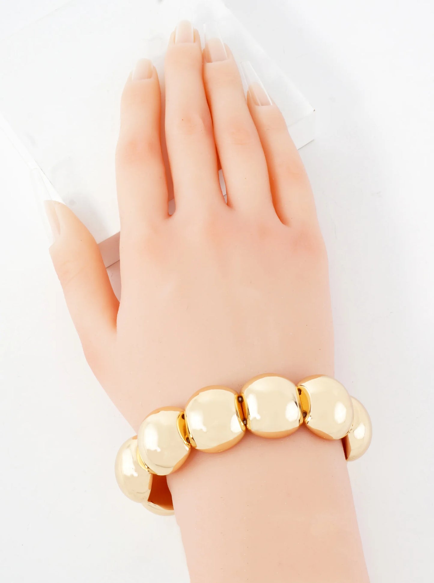 Polished Metal Big Hollow Ball Beaded Bold Stretch Bracelet