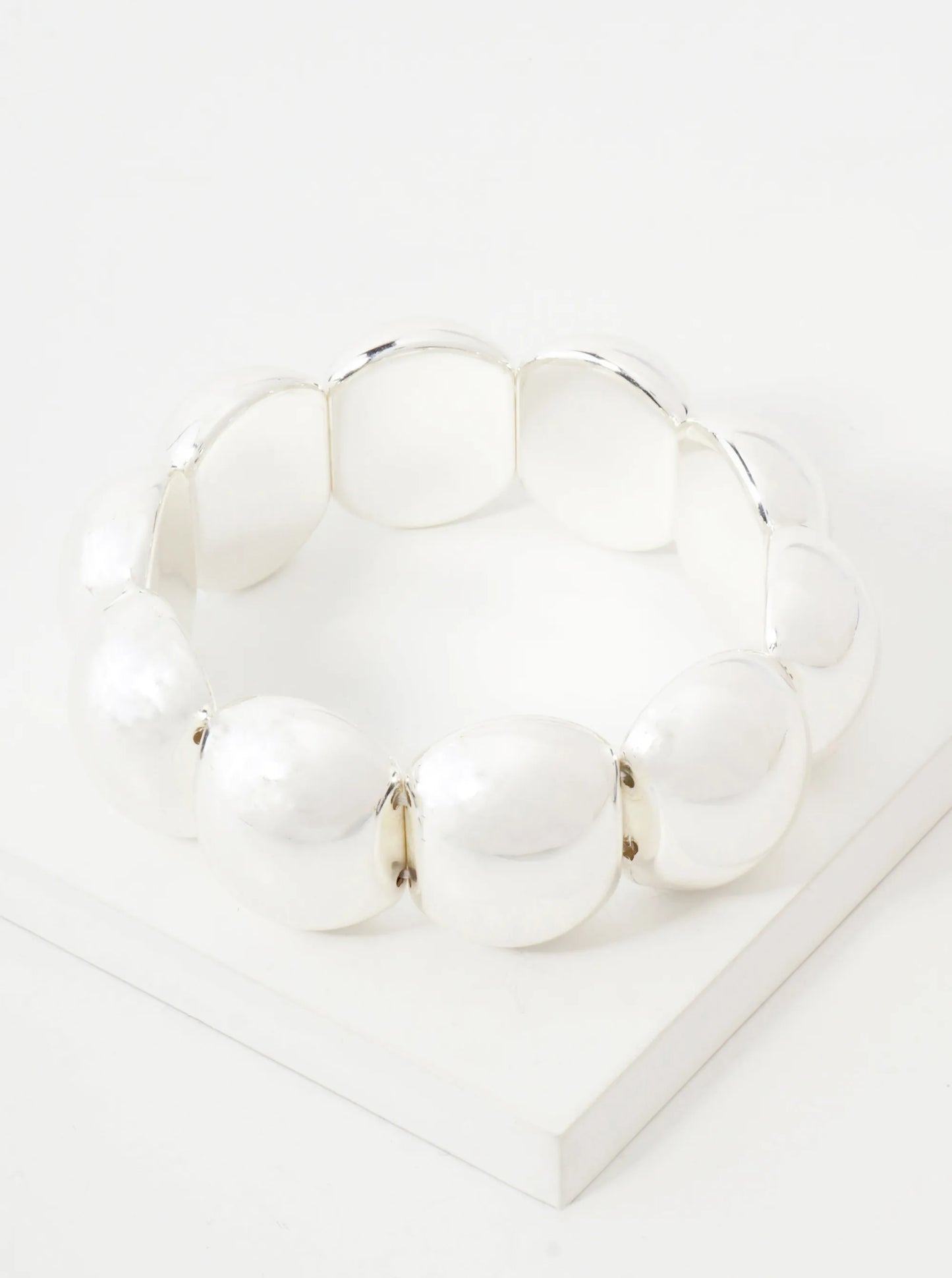 Polished Metal Big Hollow Ball Beaded Bold Stretch Bracelet