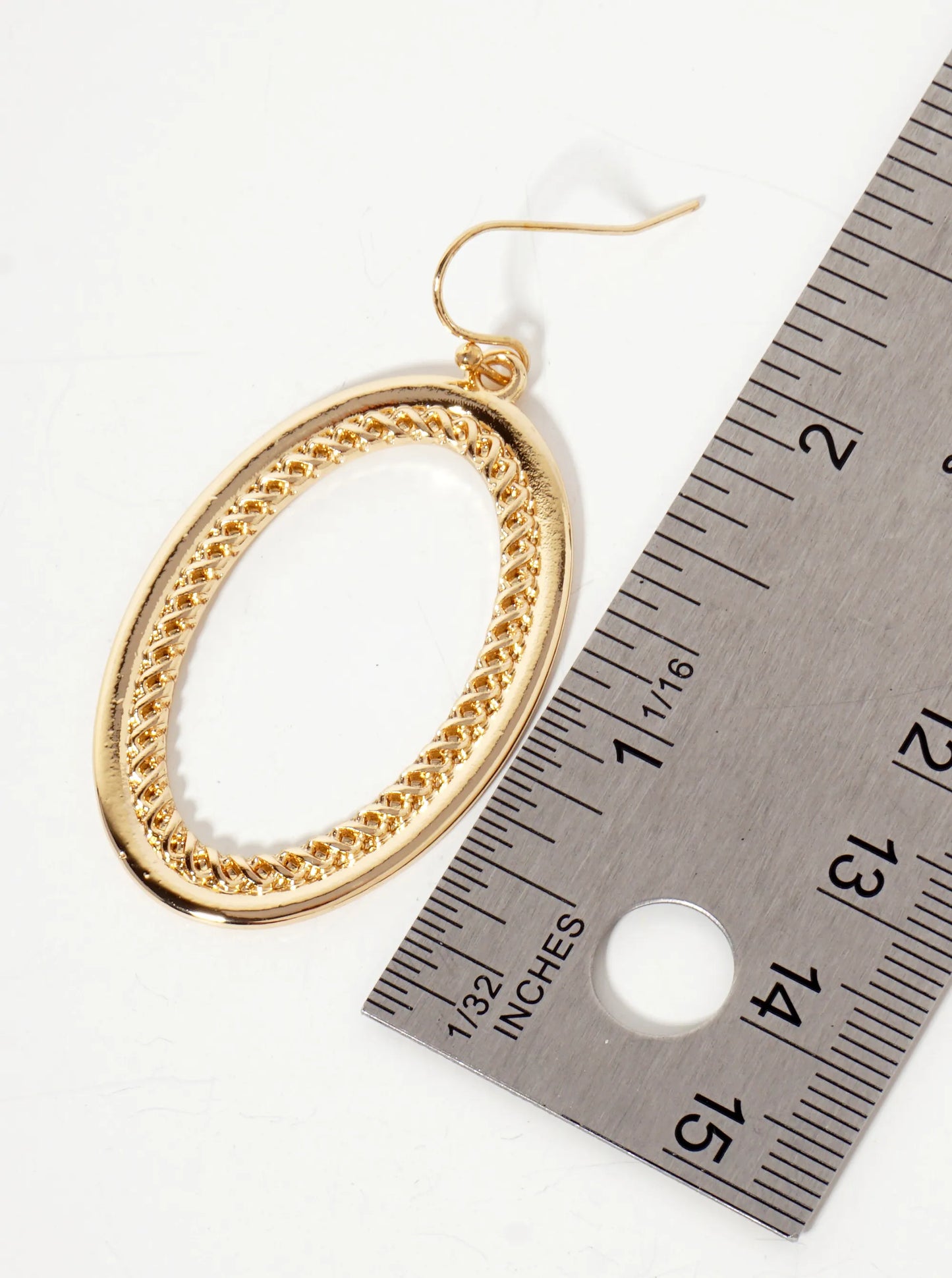 Polished Metal Braided-Texture Oval Dangle Earrings