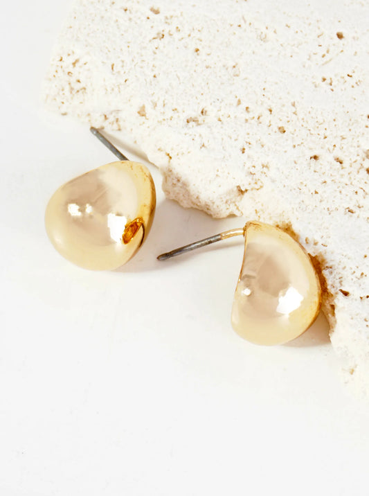 Polished Metal Curved Puffy Teardrop Dainty Stud Earrings