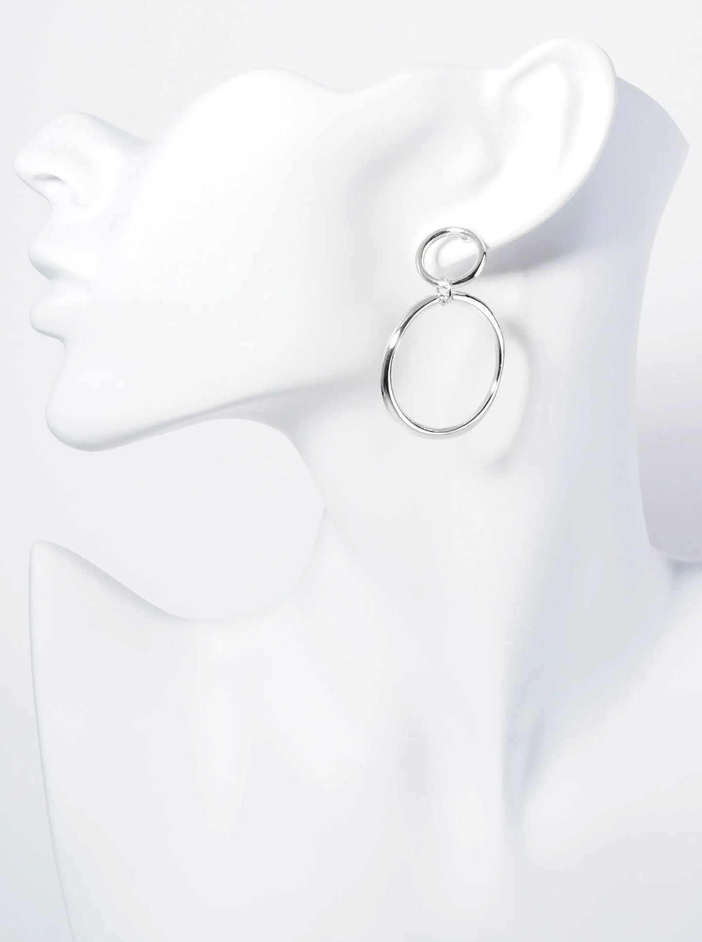 Polished Metal Double Circle Dangle Post Earrings