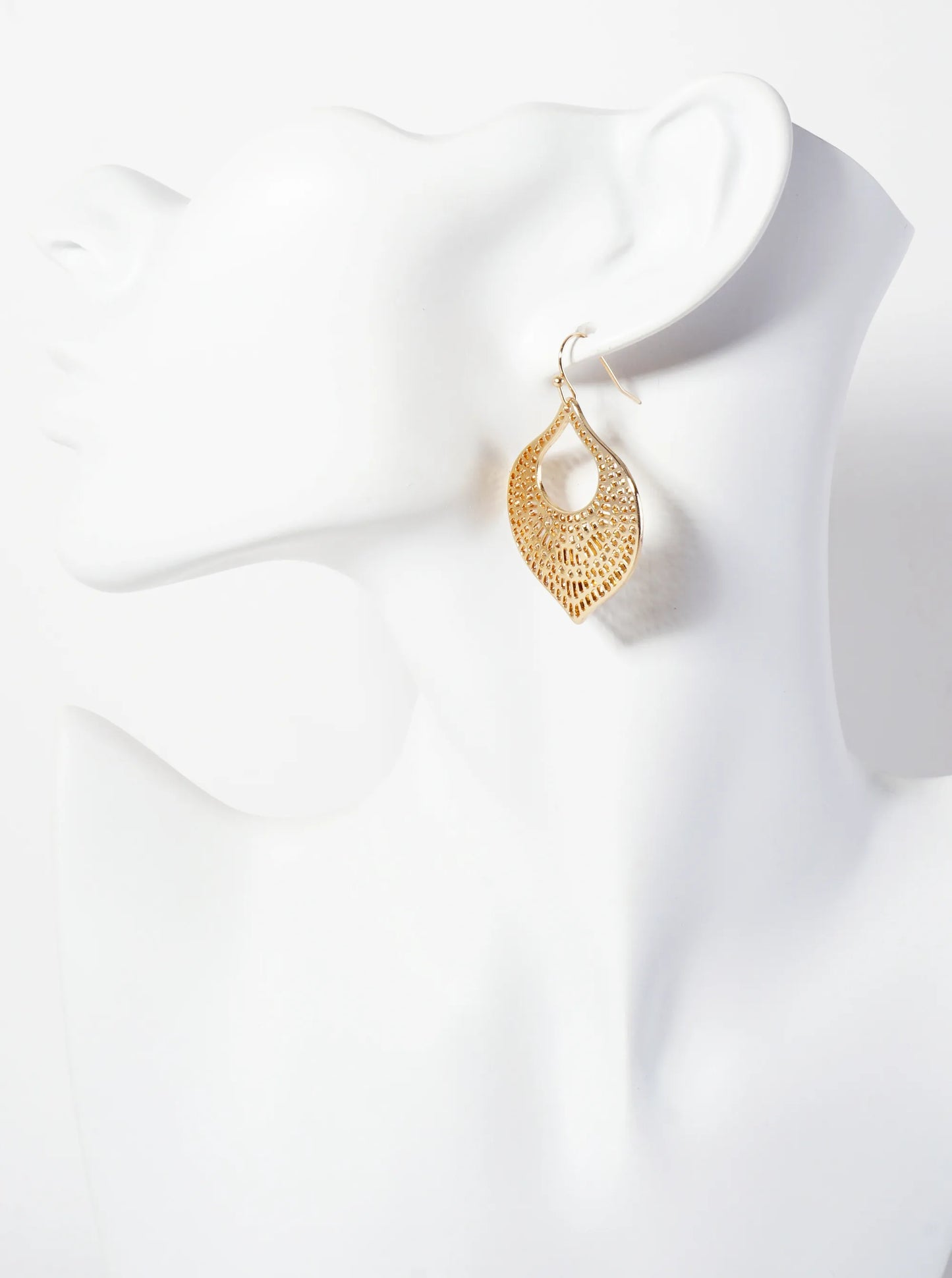 Polished Metal Filigree Marquise Shape Dangle Earrings