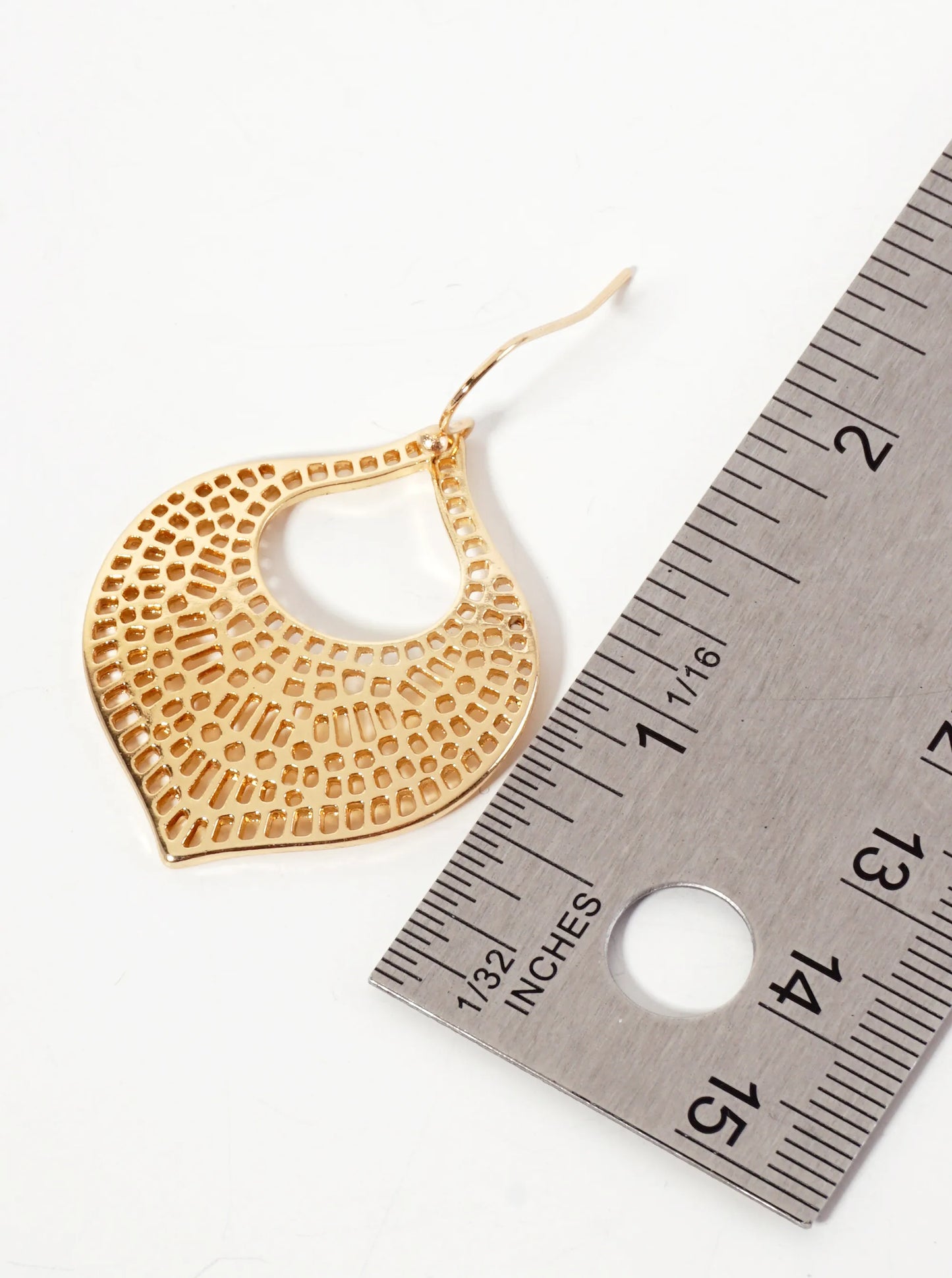 Polished Metal Filigree Marquise Shape Dangle Earrings