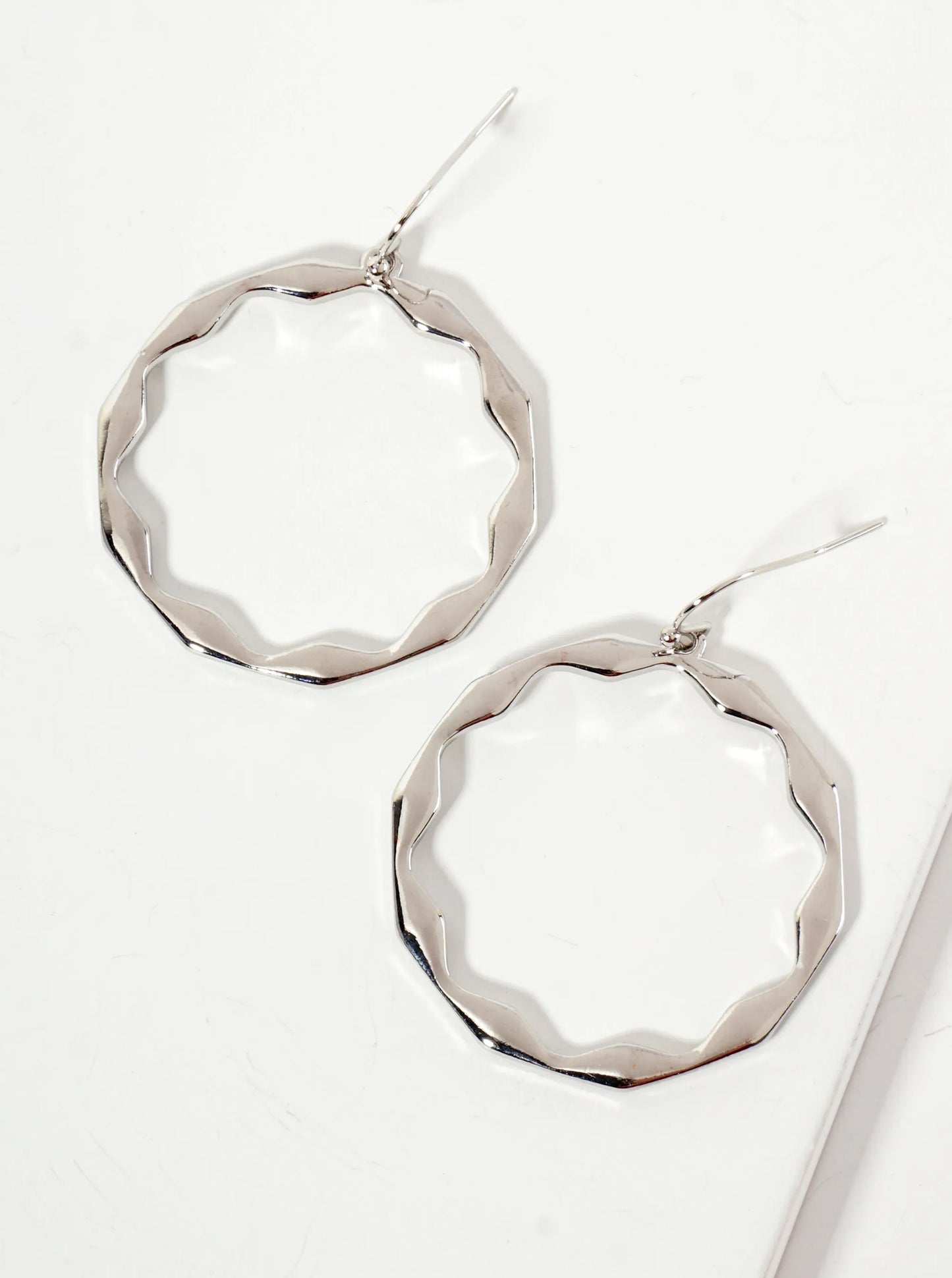 Polished Metal Geometric Cutout Circle Dangle Earrings