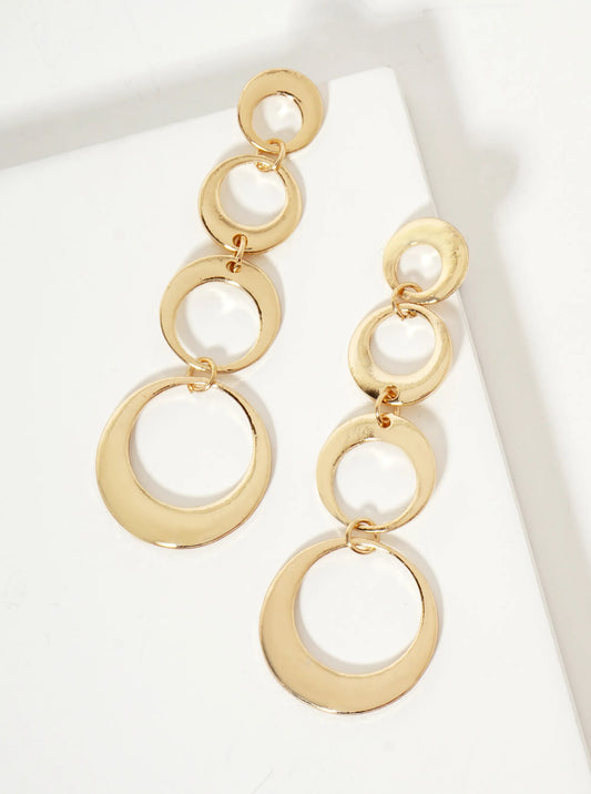 Polished Metal Graduated Cutout Circle Drop Dangle Earrings