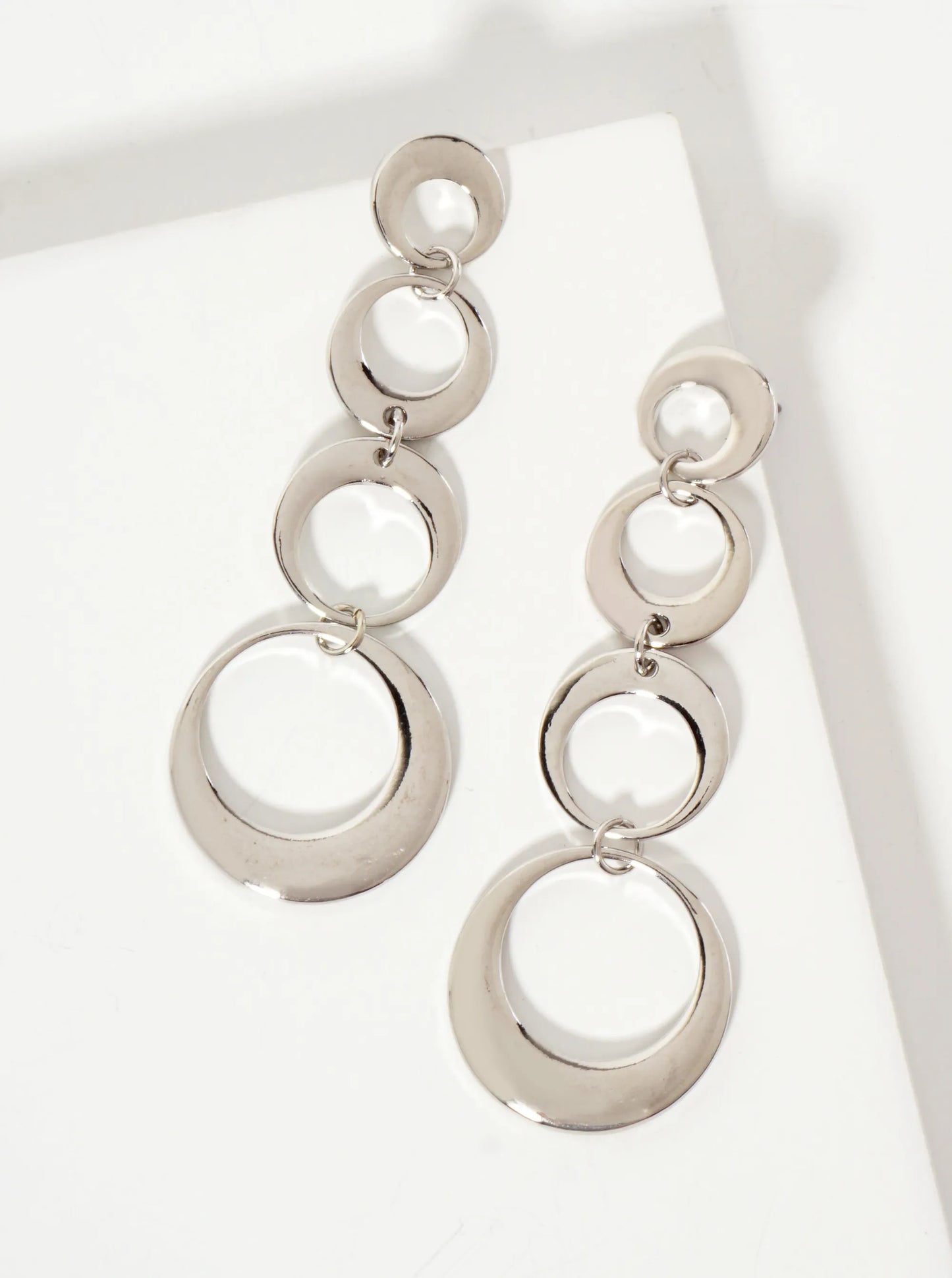 Polished Metal Graduated Cutout Circle Drop Dangle Earrings