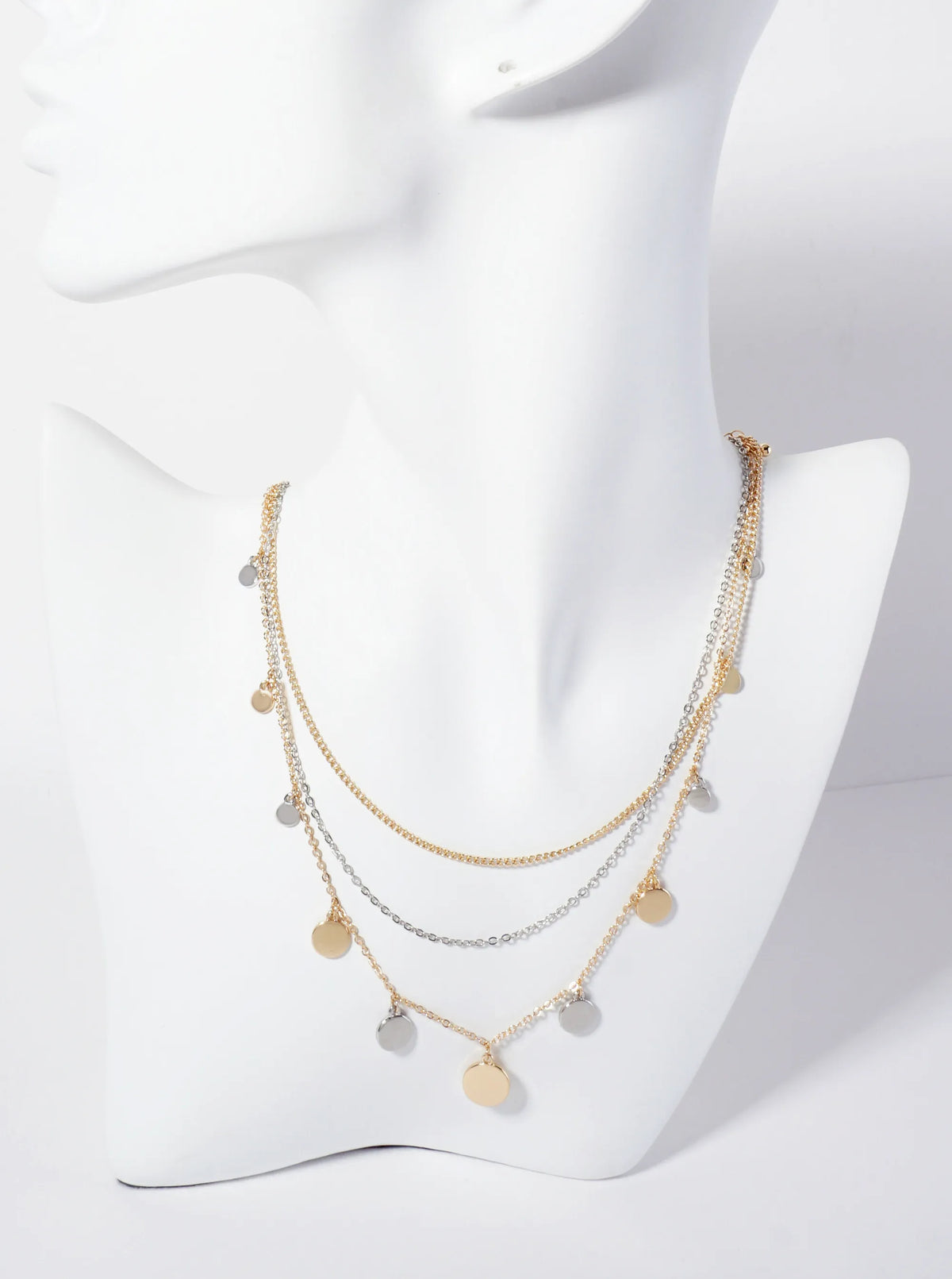 Polished Metal Graduated Disc Charm Layered Necklace