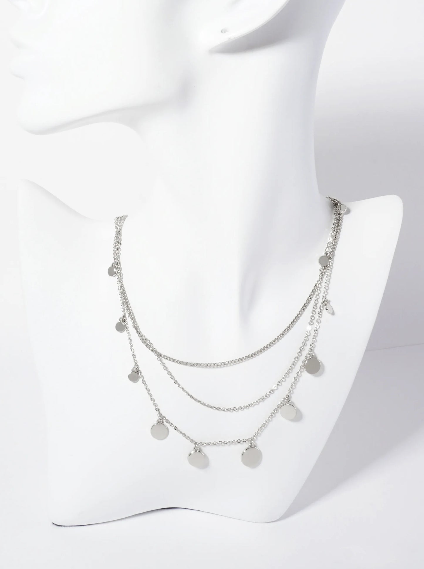 Polished Metal Graduated Disc Charm Layered Necklace